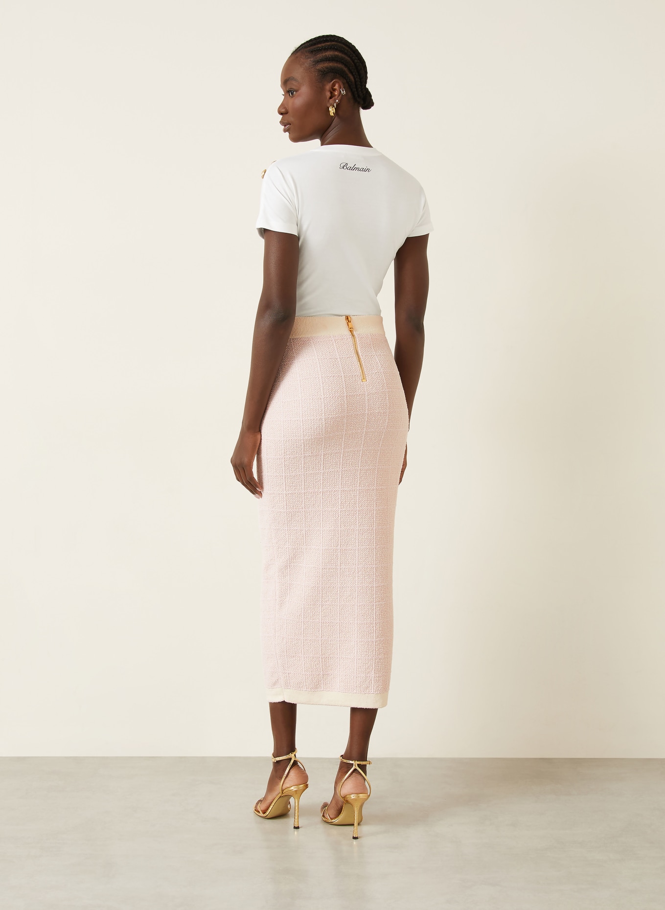 BALMAIN Strickrock mit Glitzergarn: ROSA / CREME