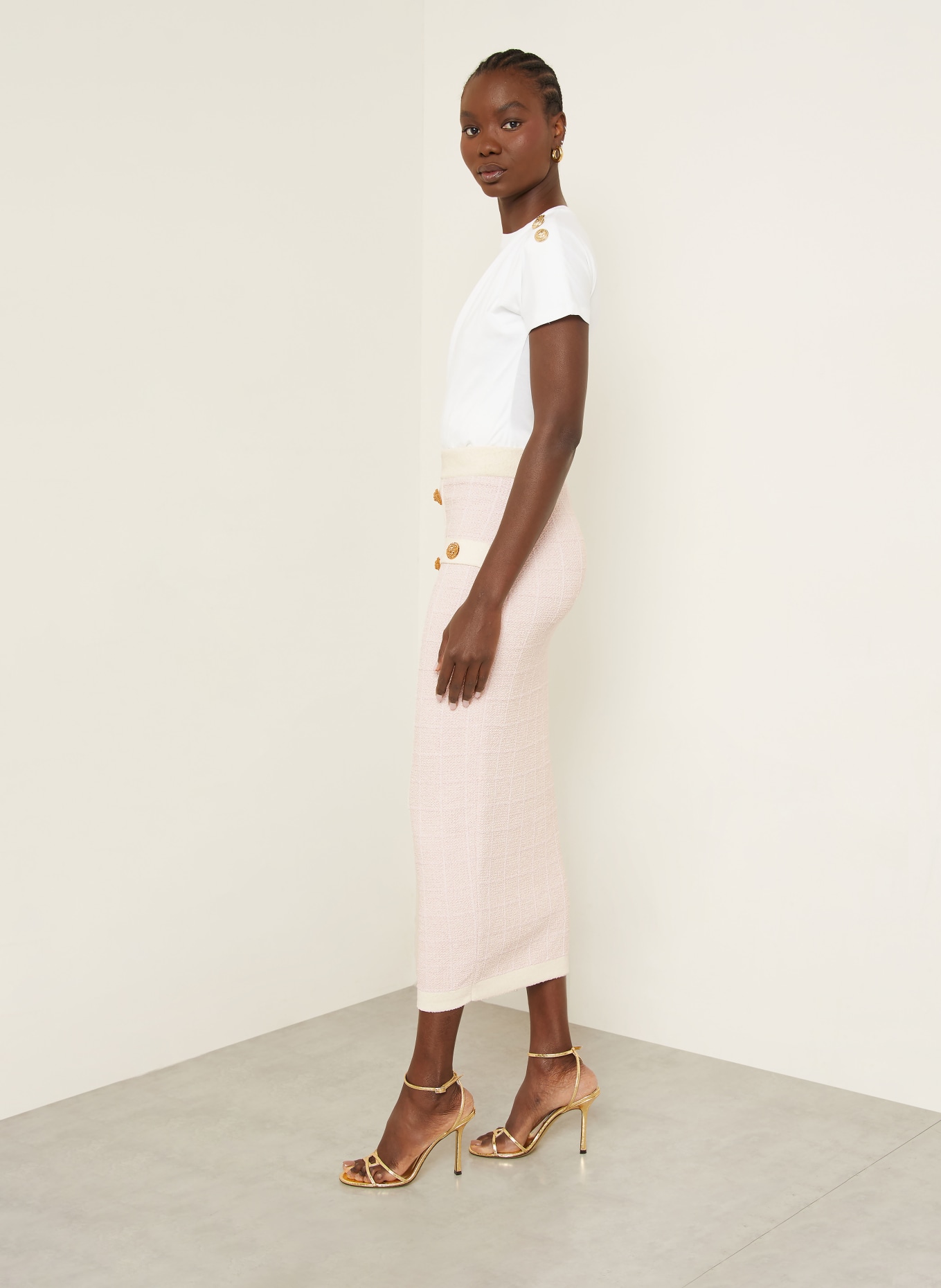 BALMAIN Strickrock mit Glitzergarn: ROSA / CREME