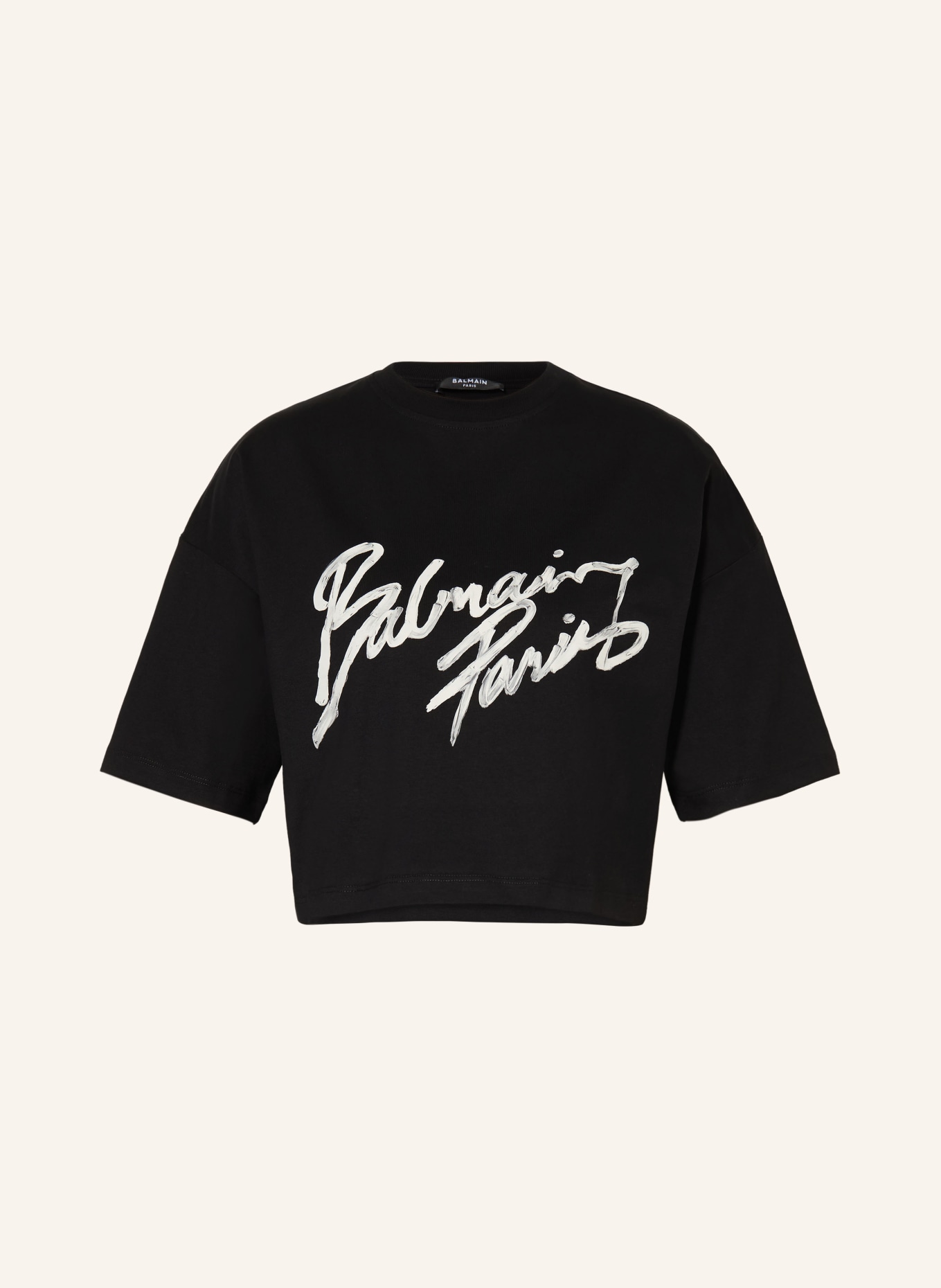 BALMAIN Cropped-Shirt: SCHWARZ / DUNKELGRAU / GRAU