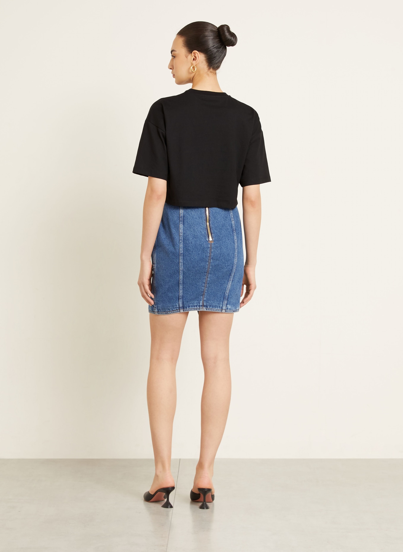 BALMAIN Cropped-Shirt: SCHWARZ / DUNKELGRAU / GRAU