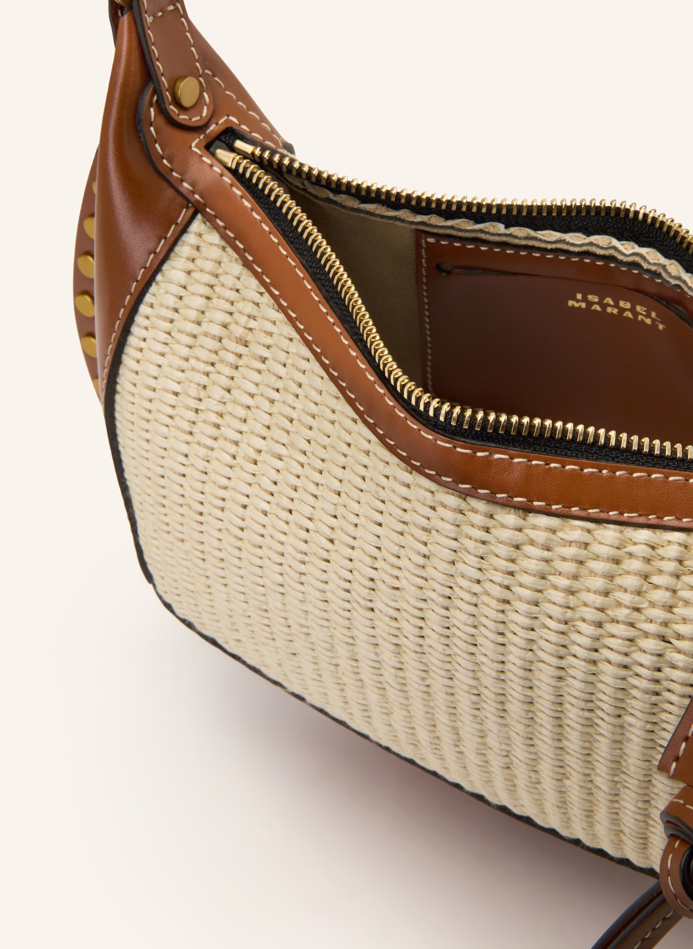 ISABEL MARANT Taška přes rameno OSKAN s nýty: SVĚTLE HNĚDÁ / HNĚDÁ