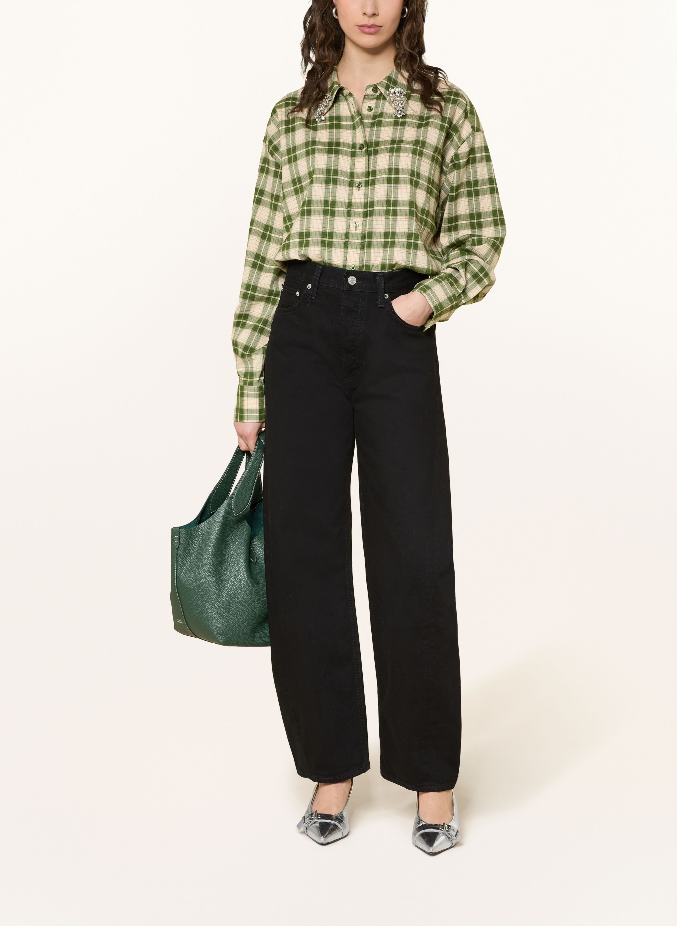 ESSENTIEL ANTWERP Košile JUICES s ozdobnými kamínky: ZELENÁ / BÉŽOVÁ