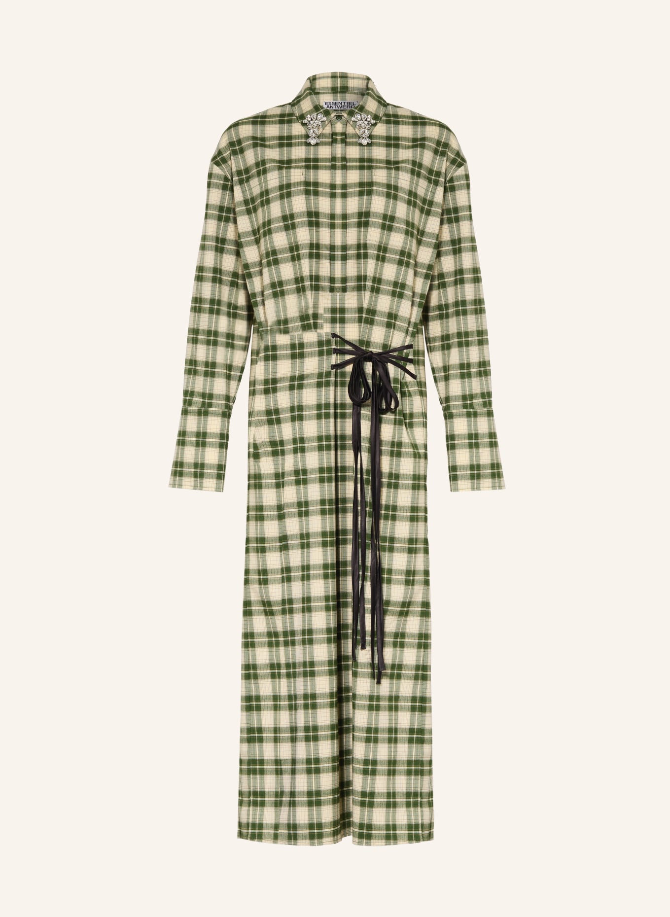 ESSENTIEL ANTWERP Hemdblusenkleid JID mit Schmucksteinen: GRÜN / CREME