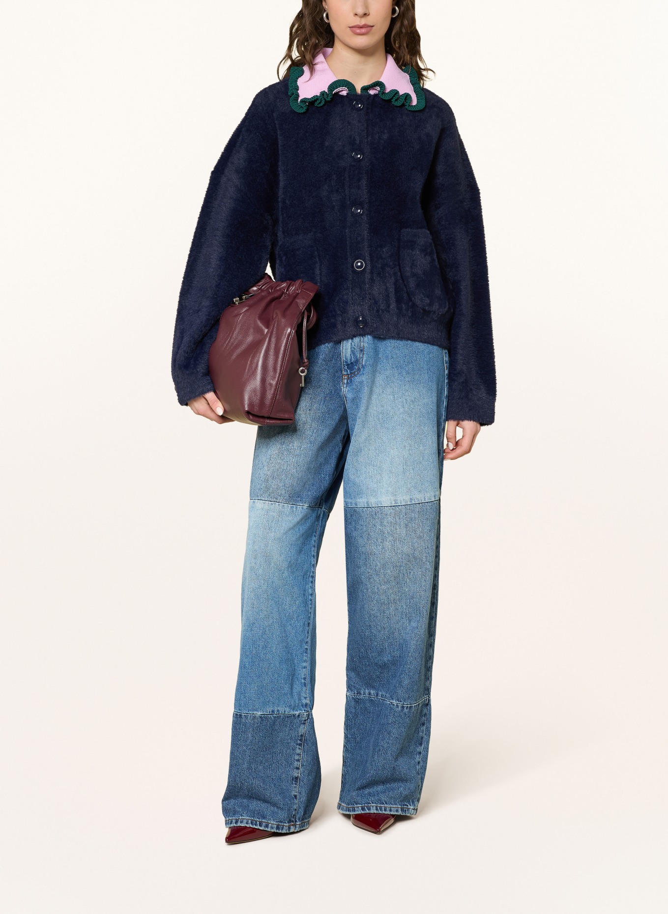 ESSENTIEL ANTWERP svetr: TMAVĚ MODRÁ / RŮŽOVÁ / TMAVĚ ZELENÁ