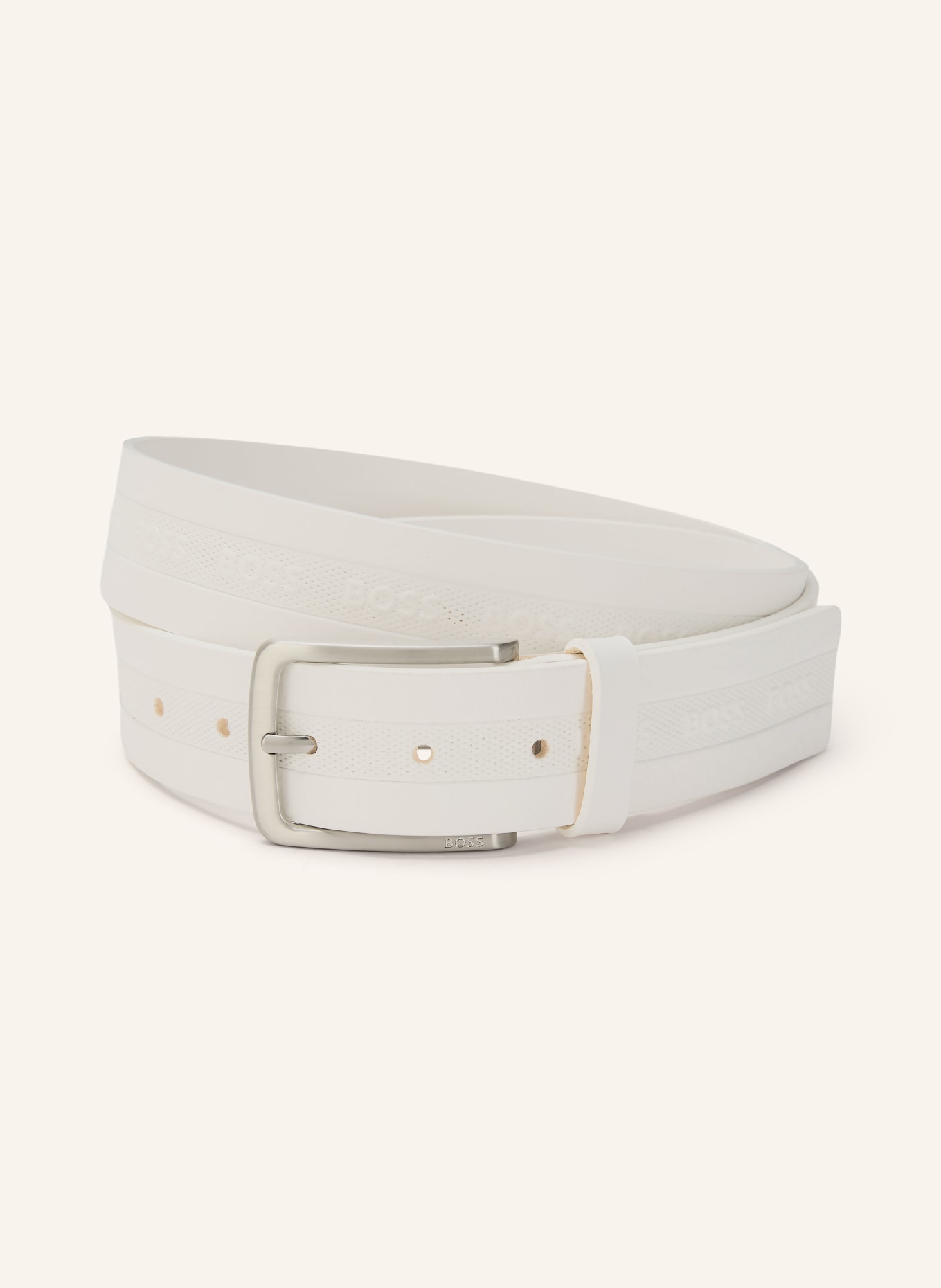 BOSS Leather belt VERED: WHITE / SILVER