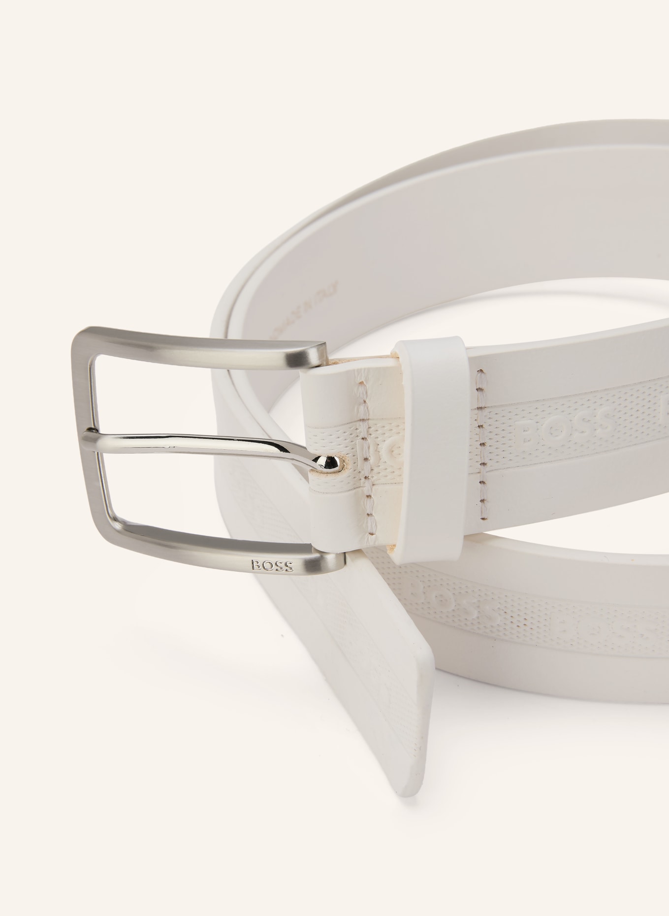 BOSS Leather belt VERED: WHITE / SILVER