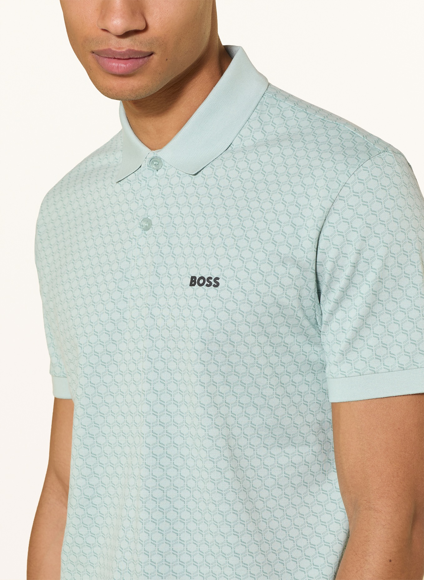 BOSS Funktions-Poloshirt CHIP PATTERN: TÜRKIS / GRÜN