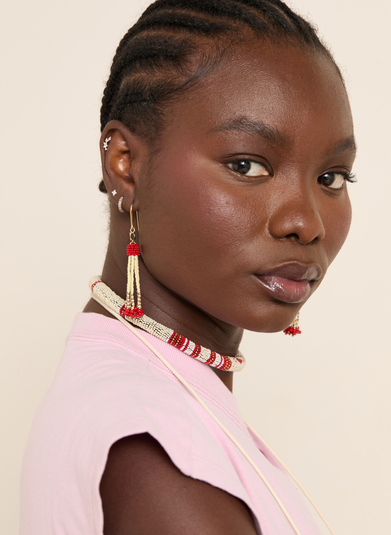 ISABEL MARANT Oorbellen NINA: ECRU / GOUD / ROOD