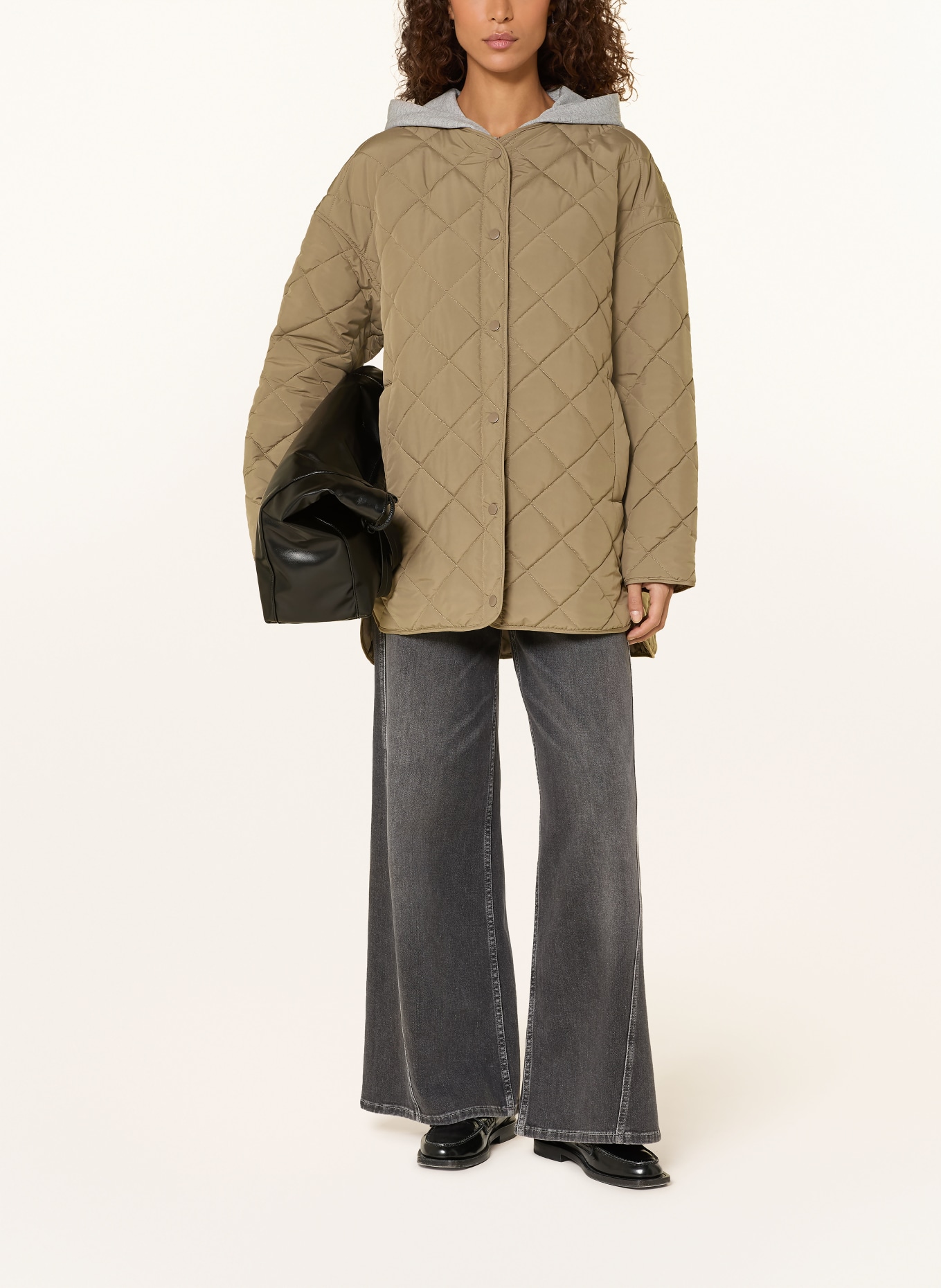 WITHBLACK MILANA quilted jacket with removable trim: KHAKI