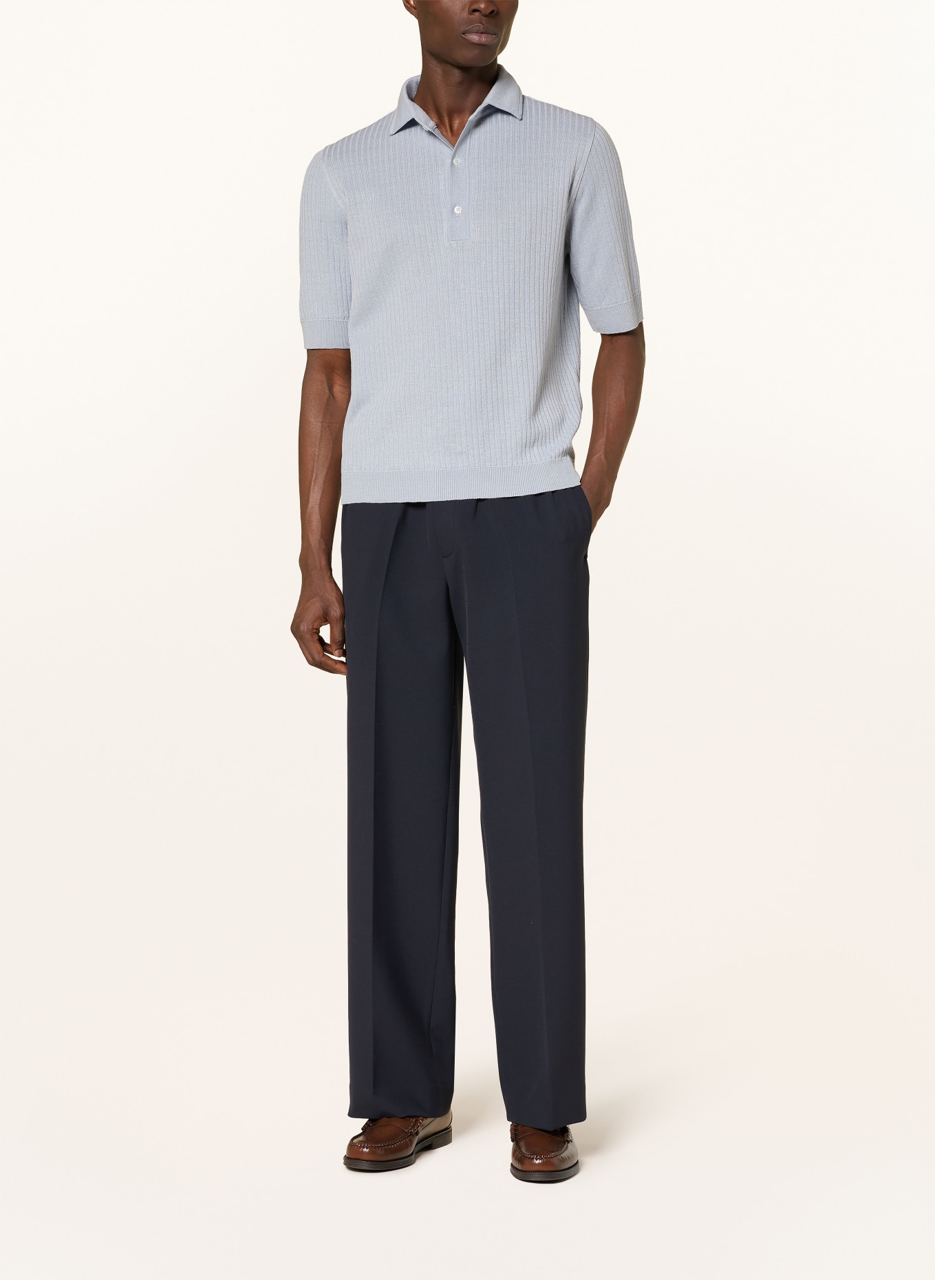 LARDINI Strick-Poloshirt aus Leinen: HELLBLAU