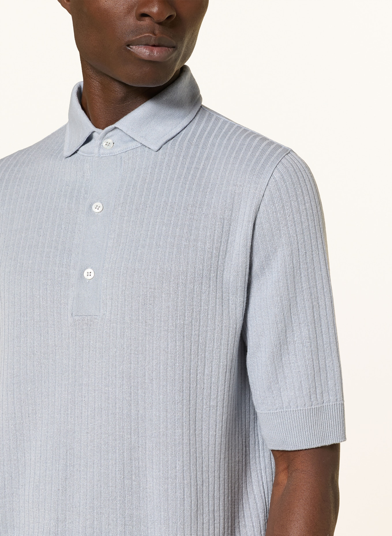 LARDINI Strick-Poloshirt aus Leinen: HELLBLAU