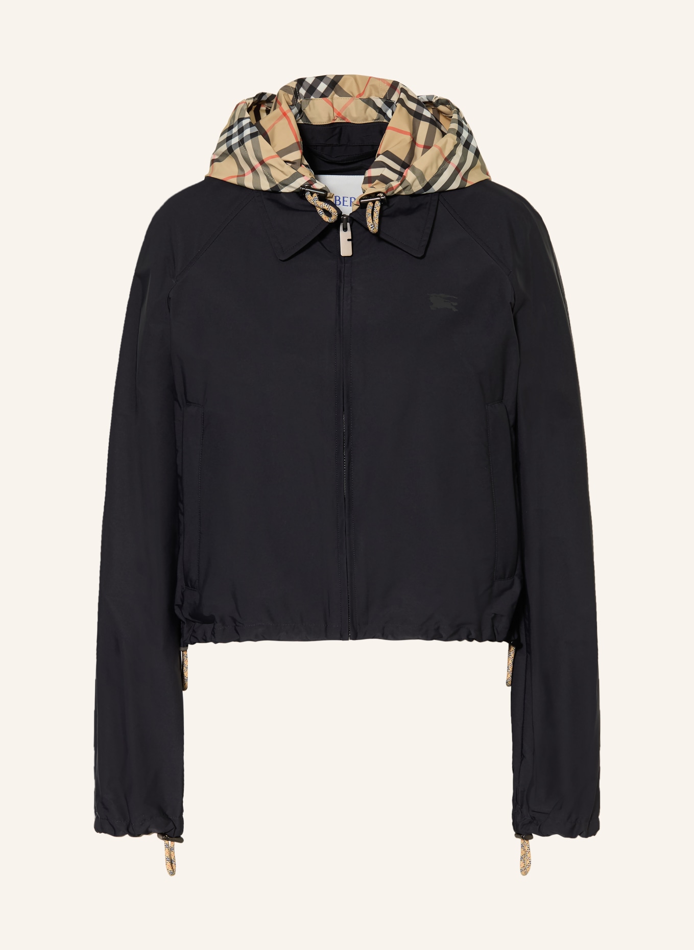 BURBERRY Jacke NEWCOTT mit abnehmbarer Kapuze: SCHWARZ / BEIGE / ROT