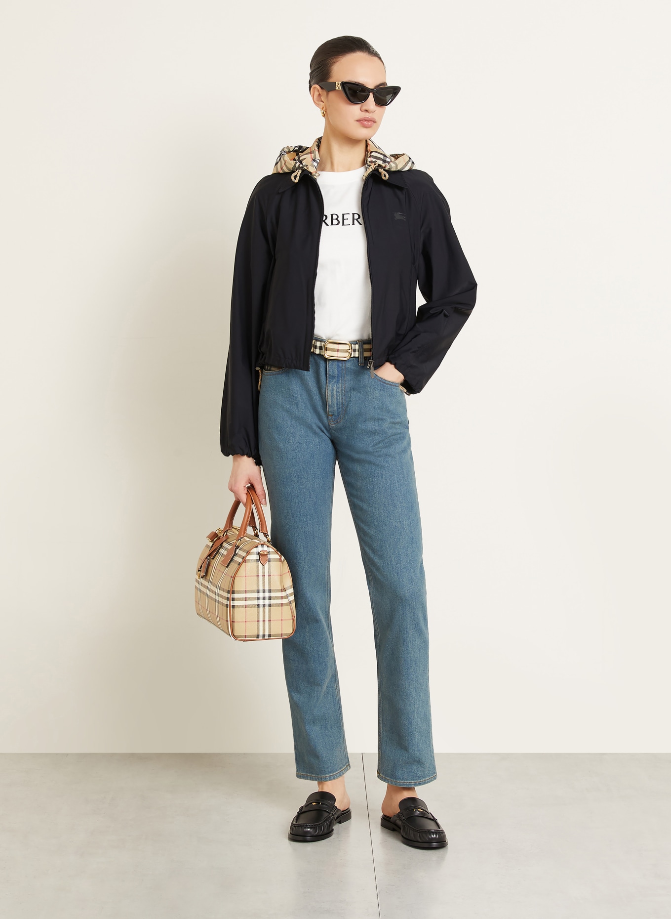 BURBERRY Jacke NEWCOTT mit abnehmbarer Kapuze: SCHWARZ / BEIGE / ROT