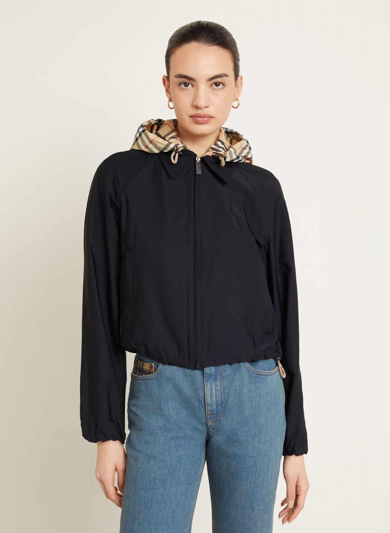 BURBERRY Jacke NEWCOTT mit abnehmbarer Kapuze: SCHWARZ / BEIGE / ROT