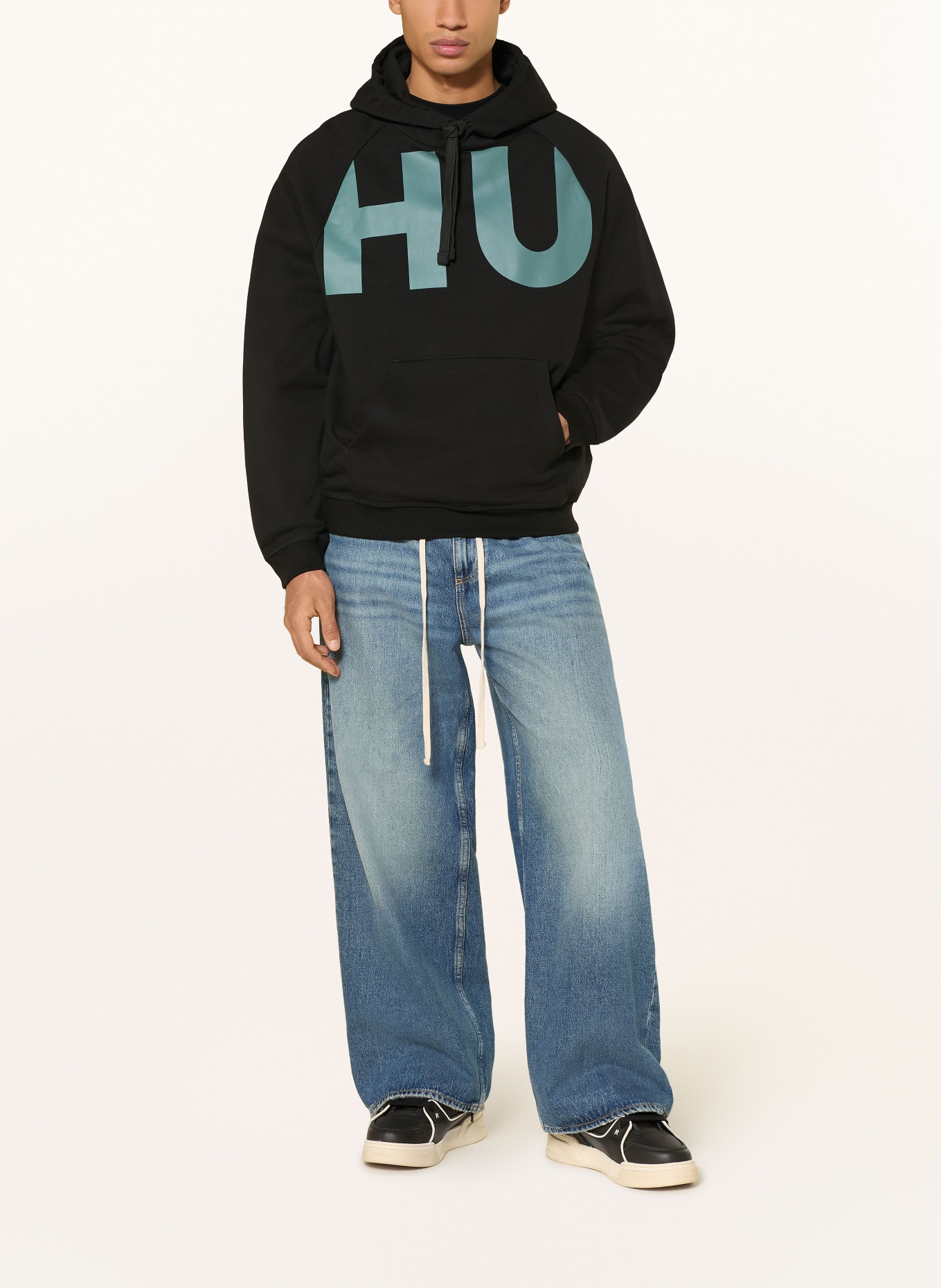 HUGO Hoodie NALFHOOD: SCHWARZ / HELLBLAU