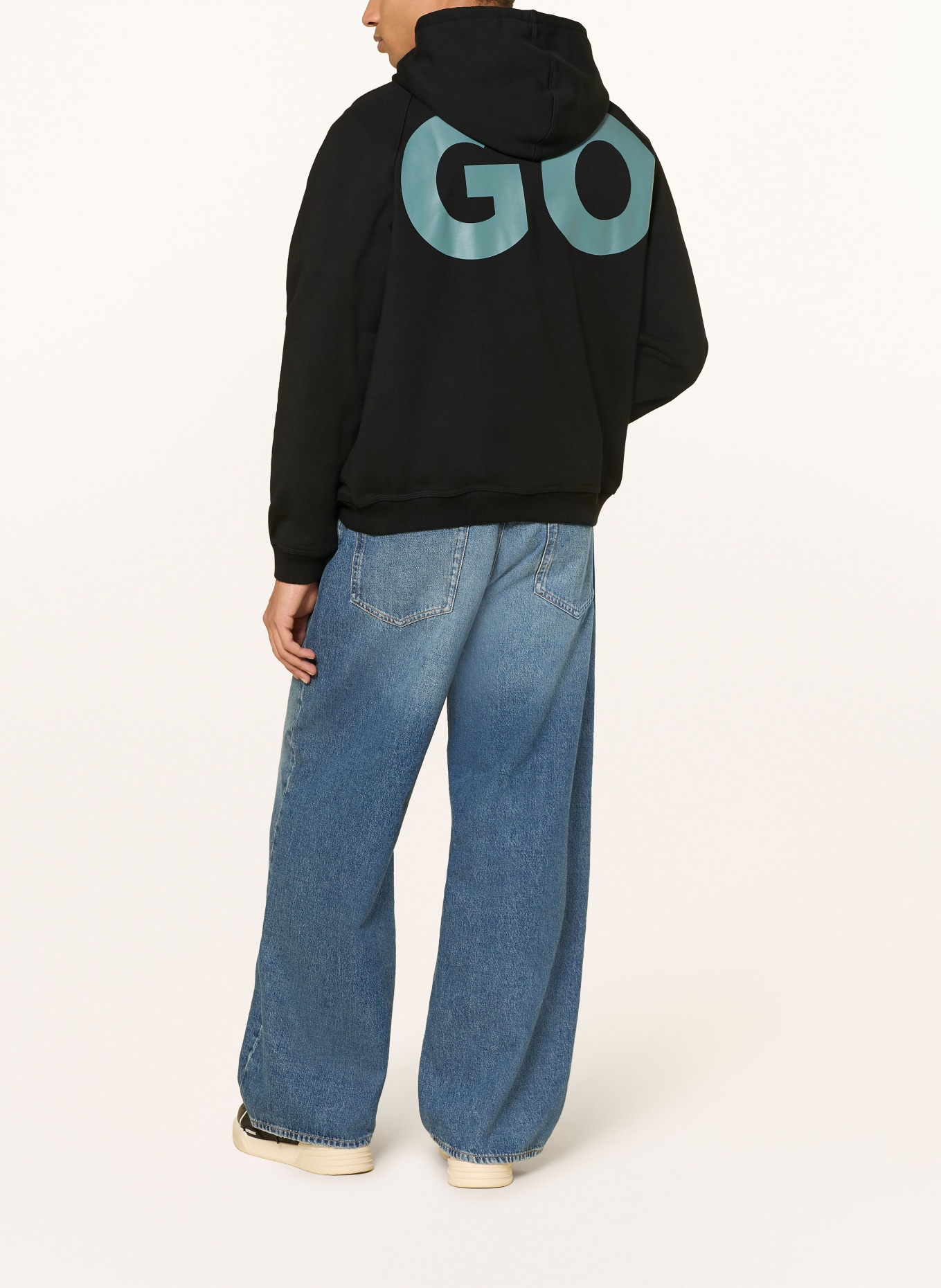 HUGO Hoodie NALFHOOD: SCHWARZ / HELLBLAU