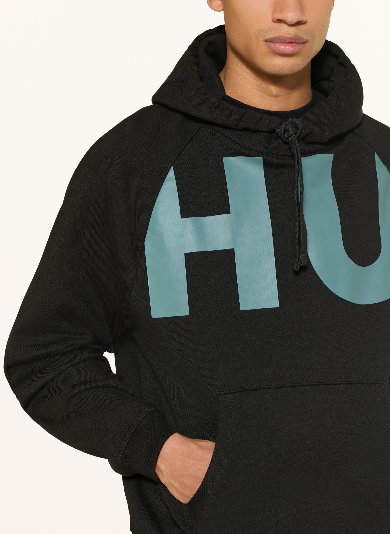 HUGO Hoodie NALFHOOD: SCHWARZ / HELLBLAU