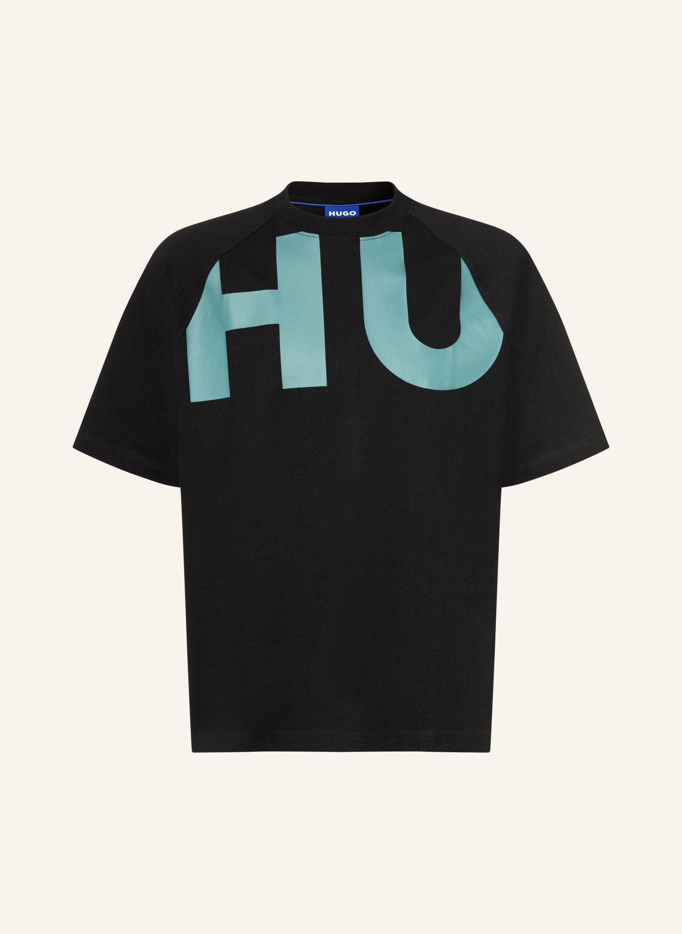 HUGO T-Shirt NALFTEE: SCHWARZ / HELLBLAU