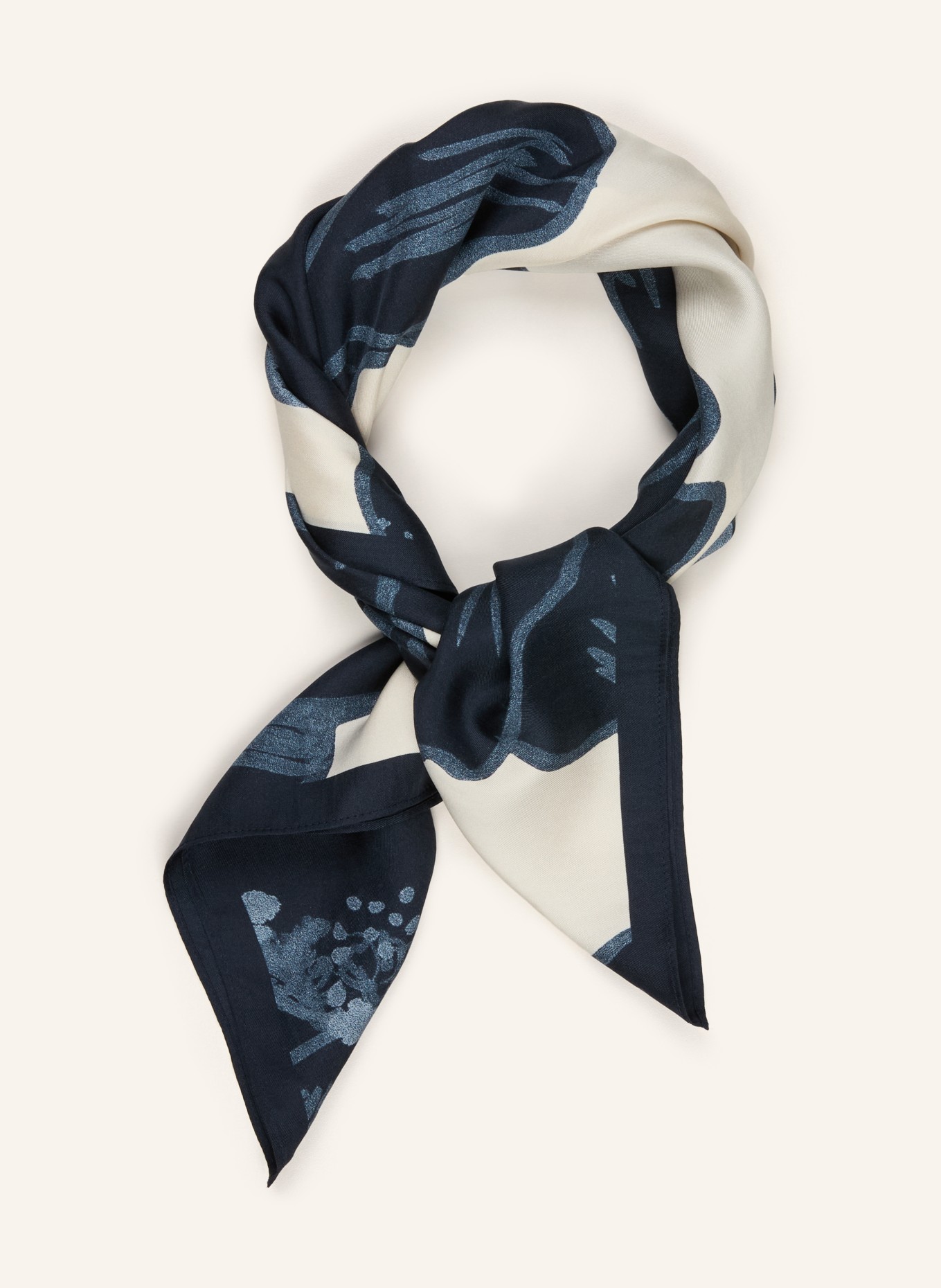 TOMMY HILFIGER hedvábný šátek: TMAVĚ MODRÁ / KRÉMOVÁ / ČERNOŠEDÁ