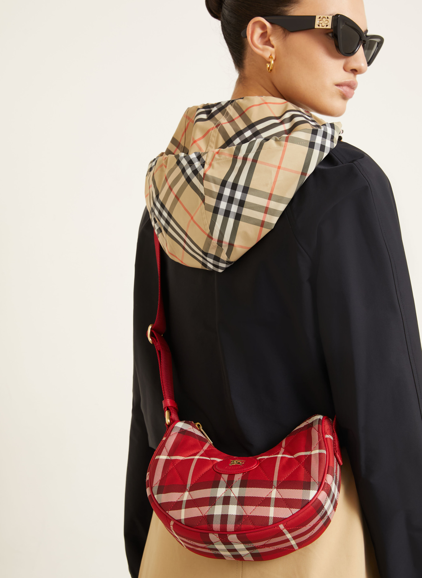 BURBERRY Umhängetasche HORSESHOE: ROT / CREME / DUNKELROT