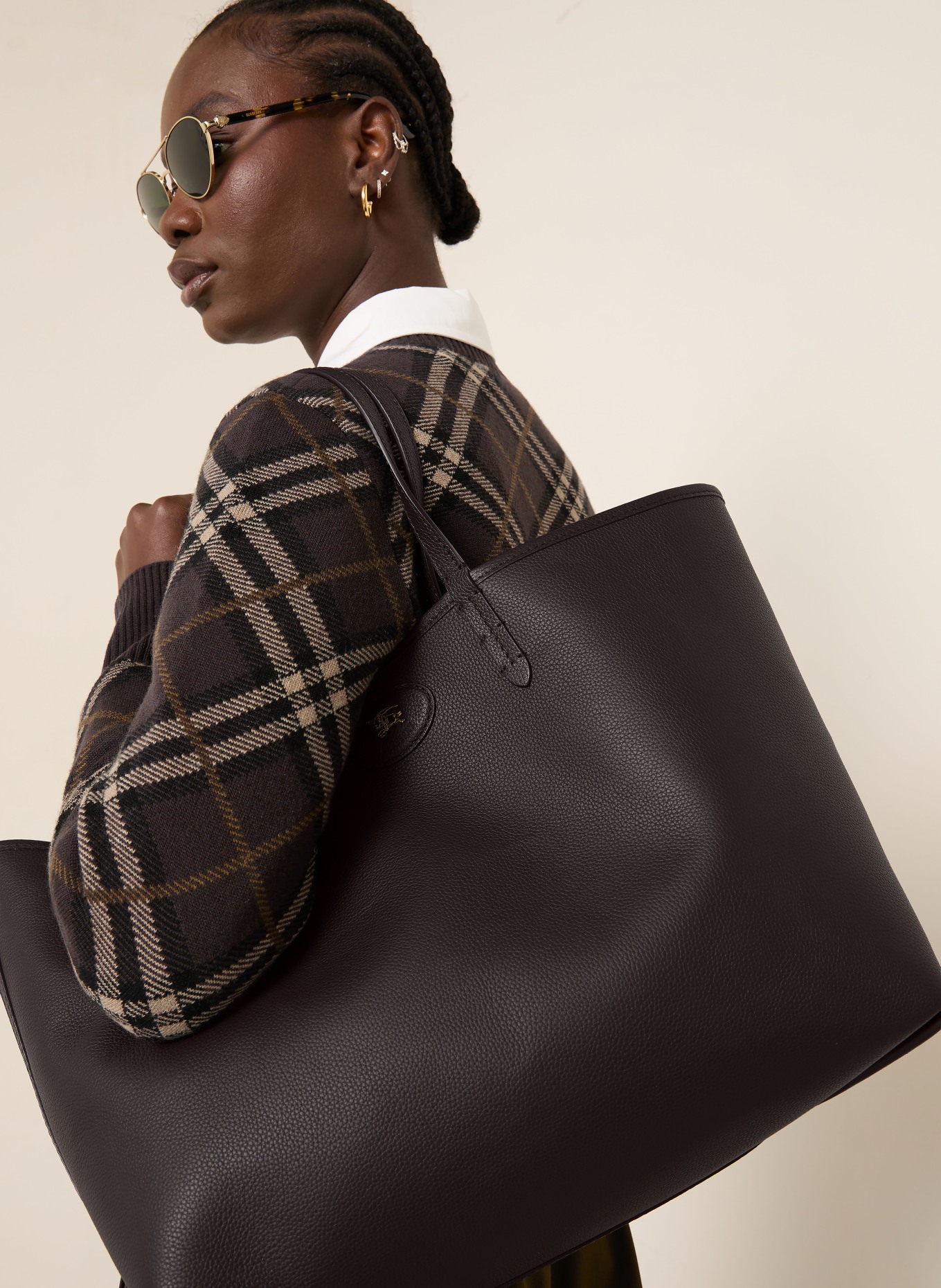 BURBERRY Shopper BLOOMSBURY MEDIUM omkeerbaar: MARRON FONCÉ / BEIGE / WIT