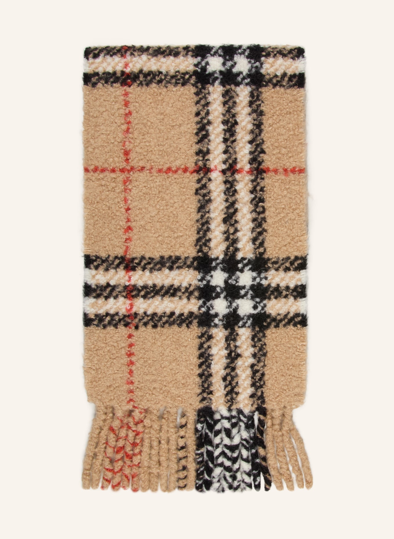 BURBERRY Bouclé-Schal aus Alpaka: BEIGE / ROT / SCHWARZ