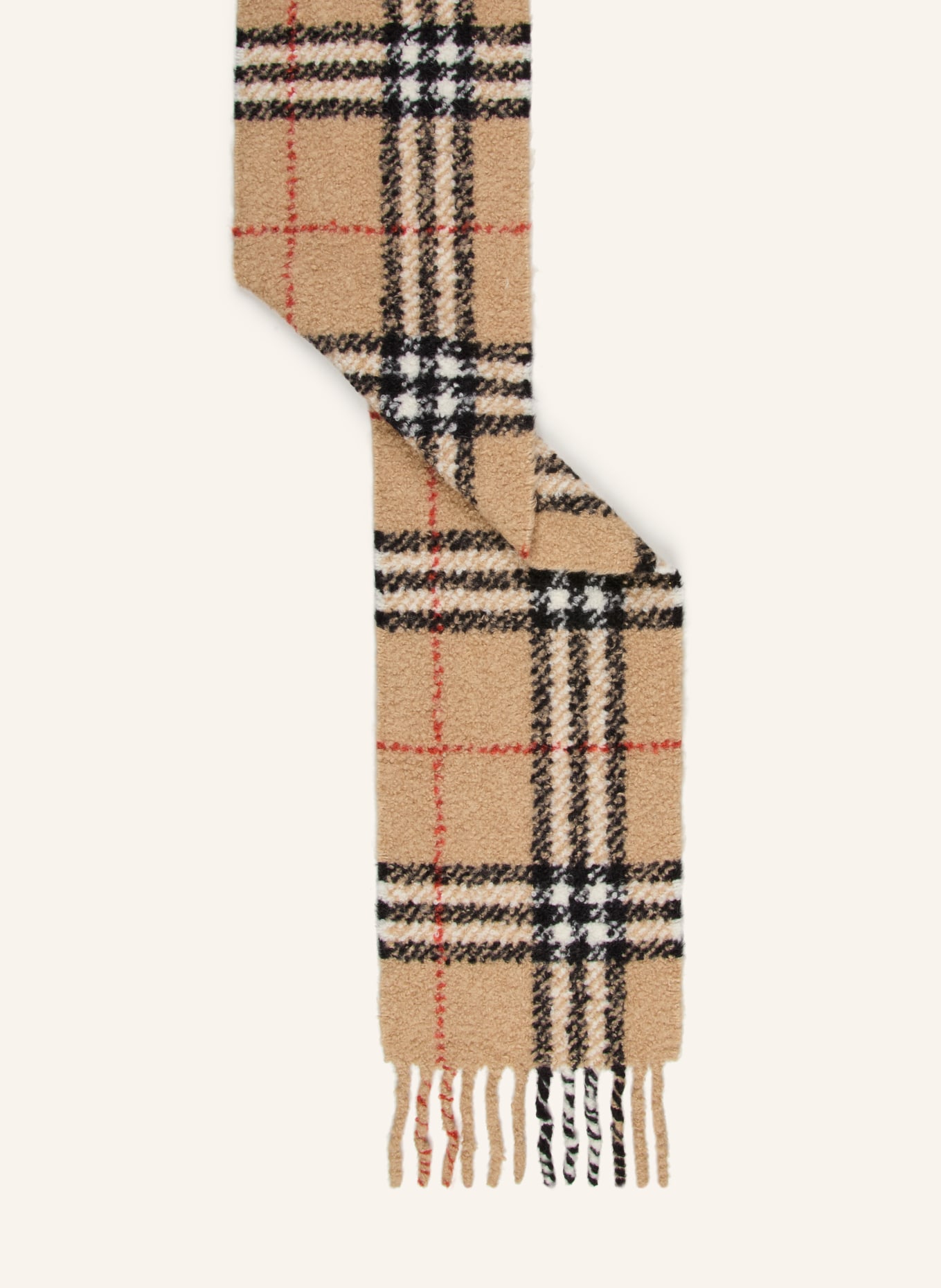 BURBERRY Bouclé-Schal aus Alpaka: BEIGE / ROT / SCHWARZ