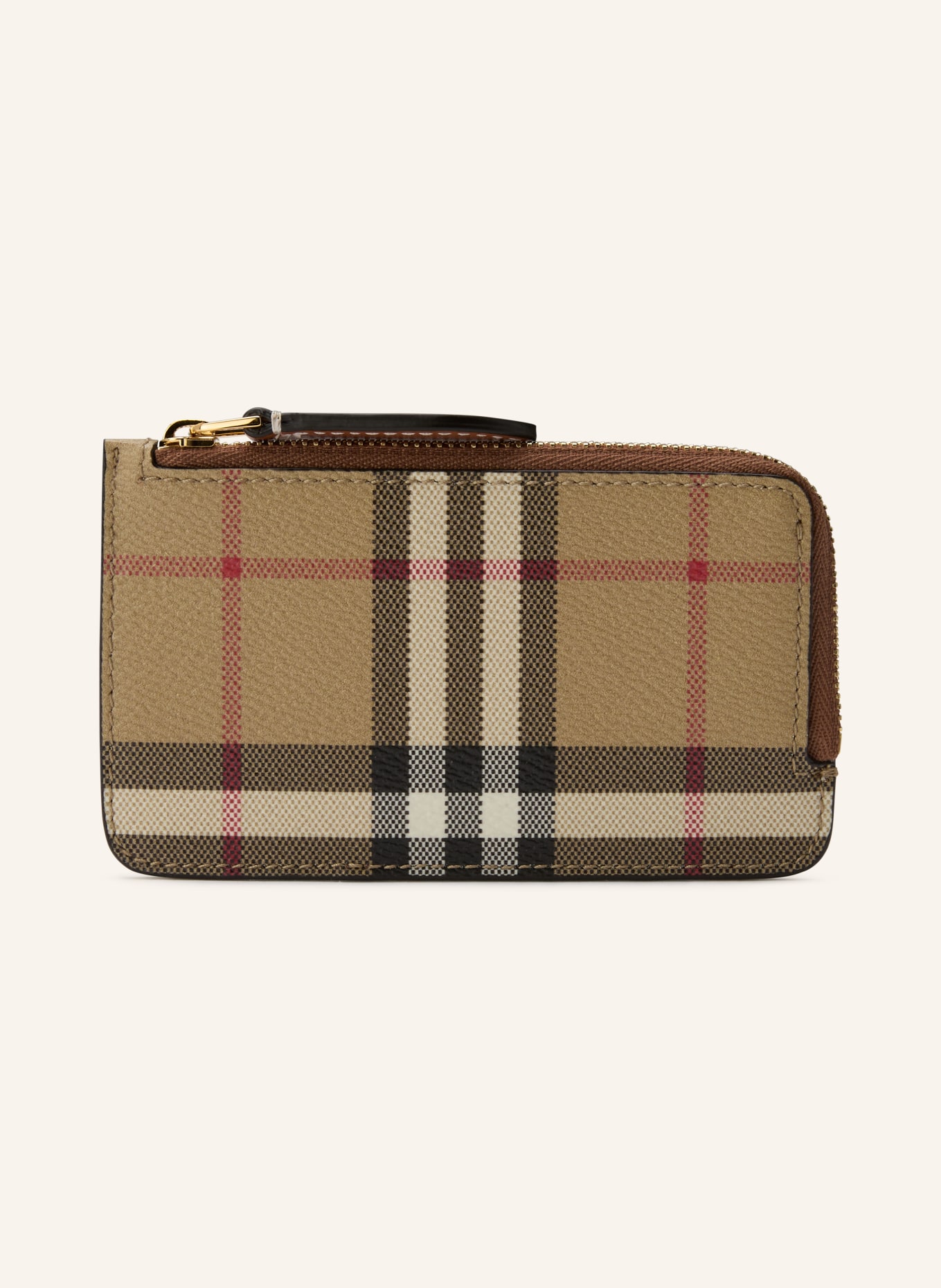 BURBERRY Pouzdro na karty SOMERSET s přihrádkou na mince: SVĚTLE HNĚDÁ / ČERVENÁ / ČERNÁ