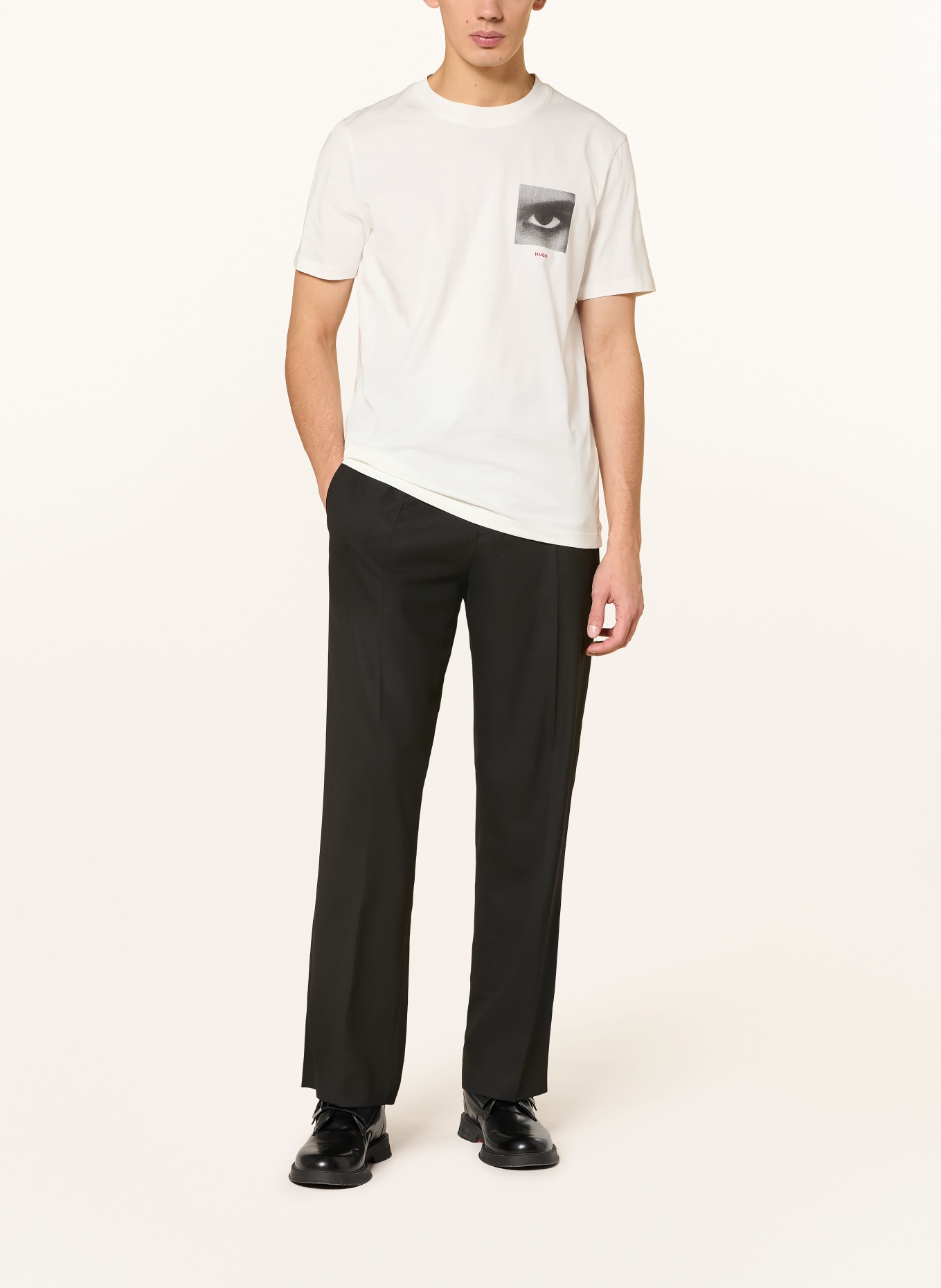 HUGO Tričko DEYSS: KRÉMOVÁ / ČERVENÁ / ČERNÁ