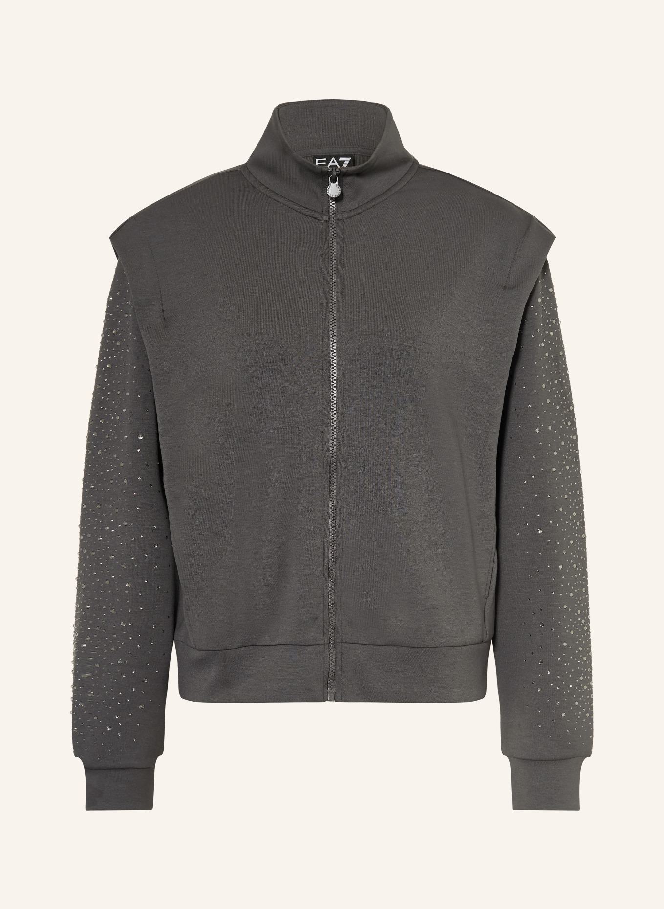 EA7 EMPORIO ARMANI TRAIN PRECIOUS sweatshirt jacket with gemstones: DARK GRAY / SILVER