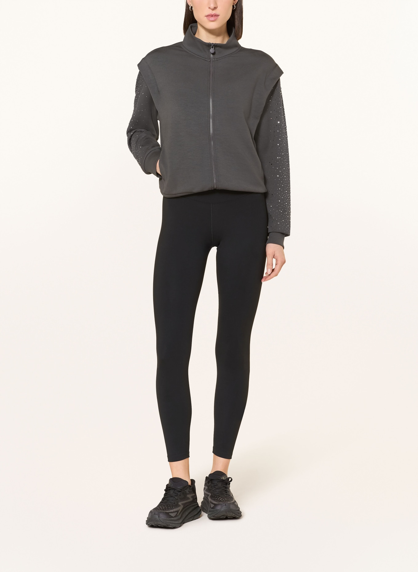 EA7 EMPORIO ARMANI TRAIN PRECIOUS sweatshirt jacket with gemstones: DARK GRAY / SILVER