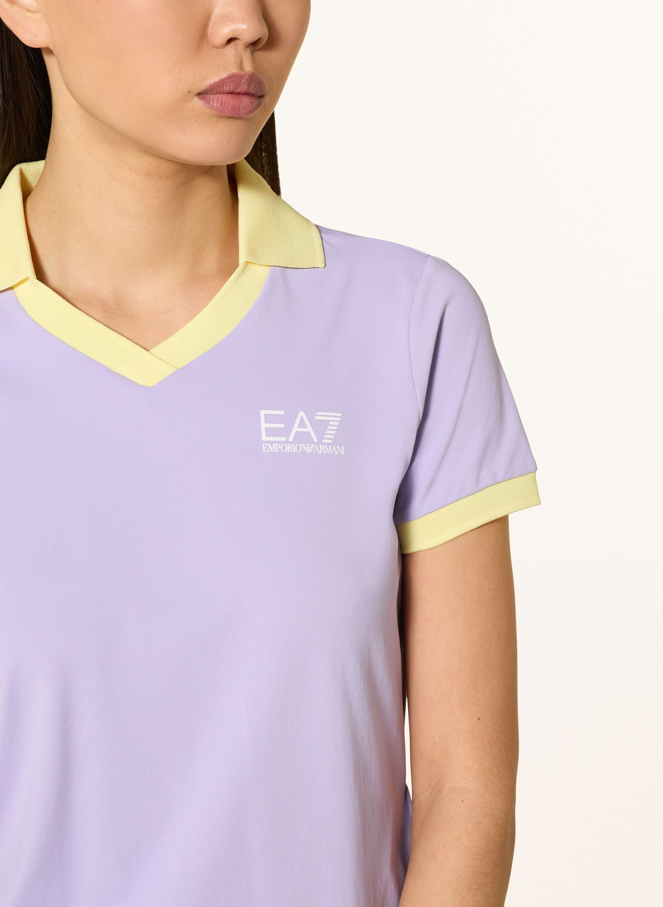 EA7 EMPORIO ARMANI TENNIS PRO functional polo shirt: LIGHT PURPLE / YELLOW / WHITE