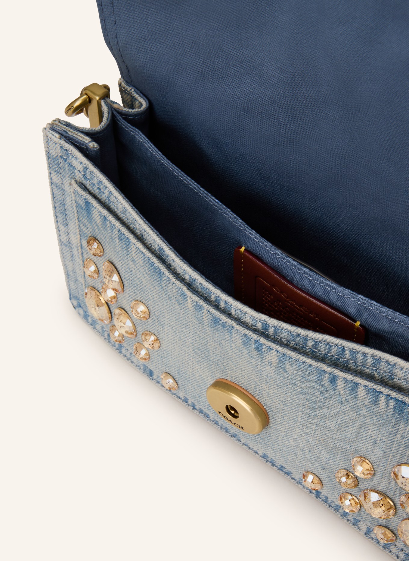 COACH Schultertasche TABBY mit Schmucksteinen: HELLBLAU / GOLD / HELLBRAUN