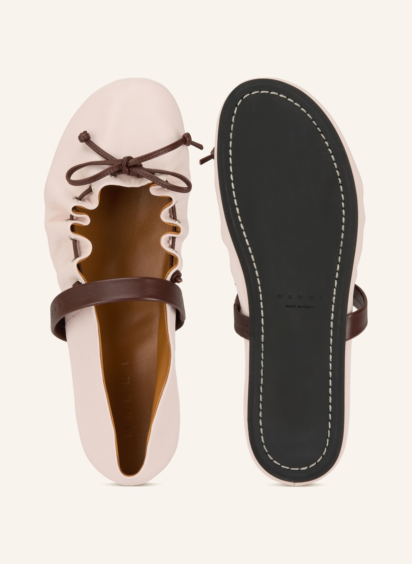 MARNI Baleriny Mary Jane: JASNORÓŻOWY / CIEMNOBRĄZOWY