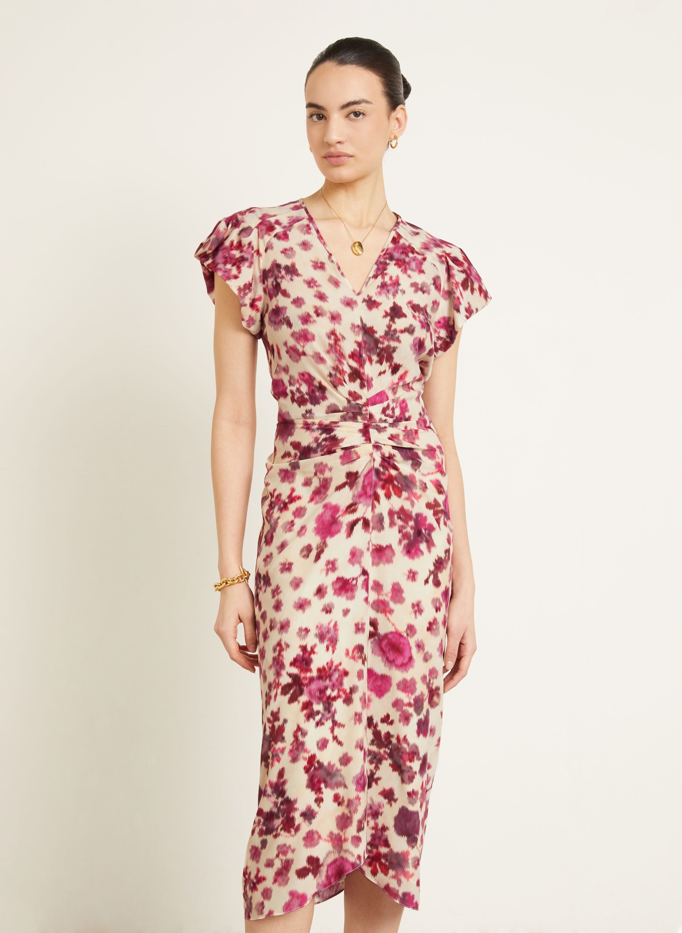 ISABEL MARANT Cocktailkleid TERENAE aus Seide: FUCHSIA / CREME