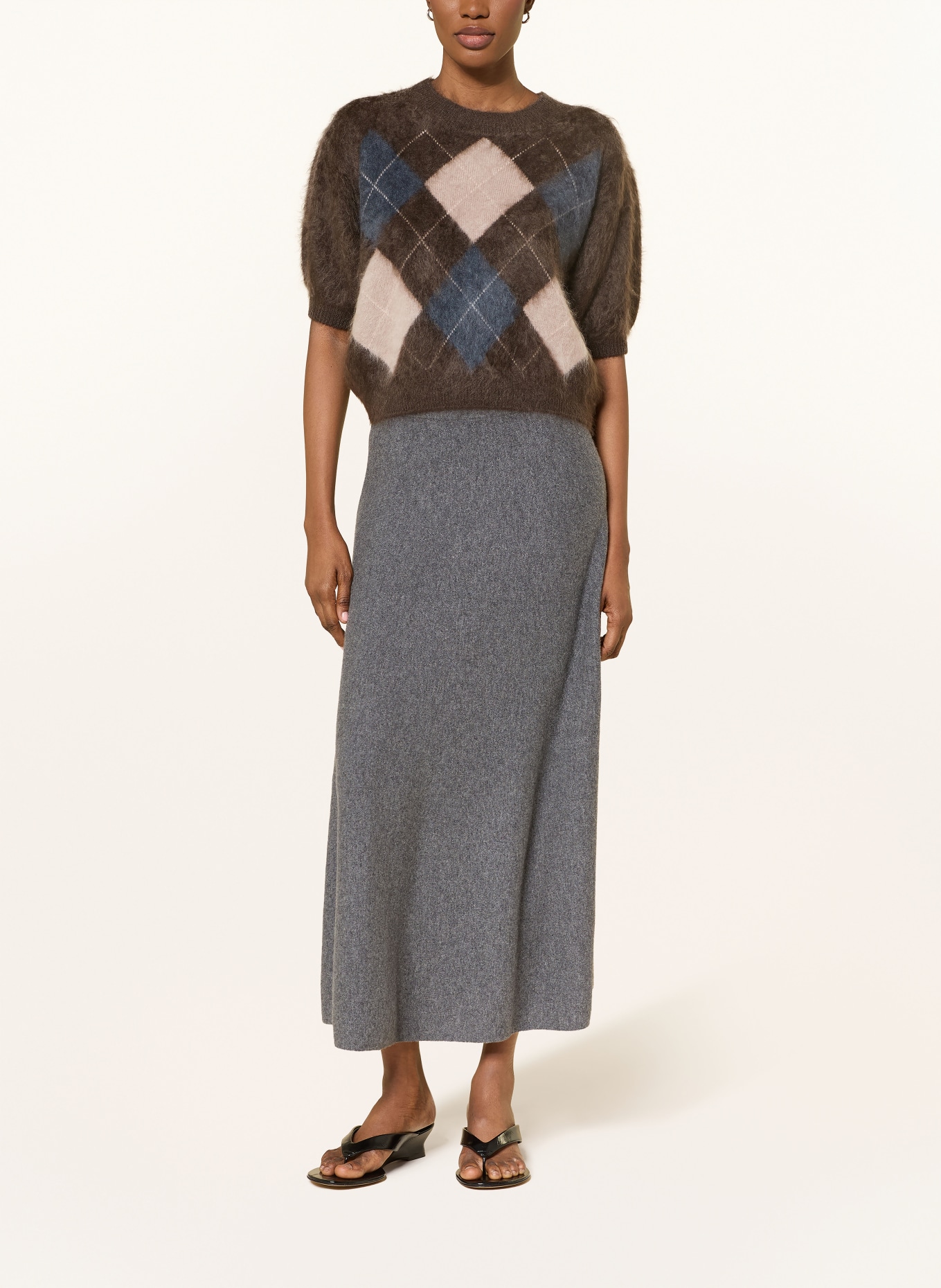 LISA YANG Cashmere-Pullover: DUNKELBRAUN / BEIGE / DUNKELBLAU