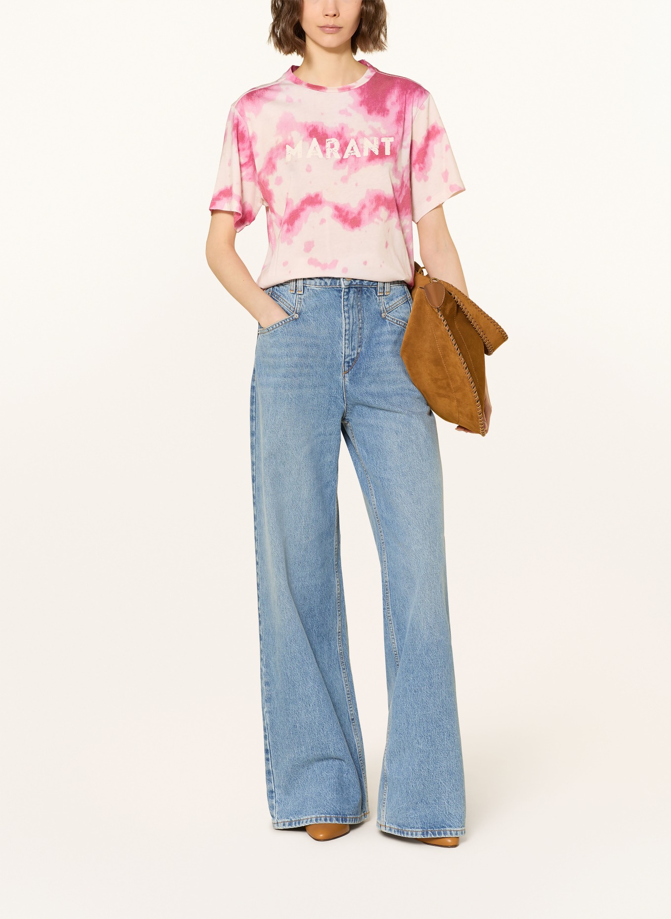 MARANT ÉTOILE Jerseyové polo tričko ISALYNE: FUCHSIOVÁ / KRÉMOVÁ