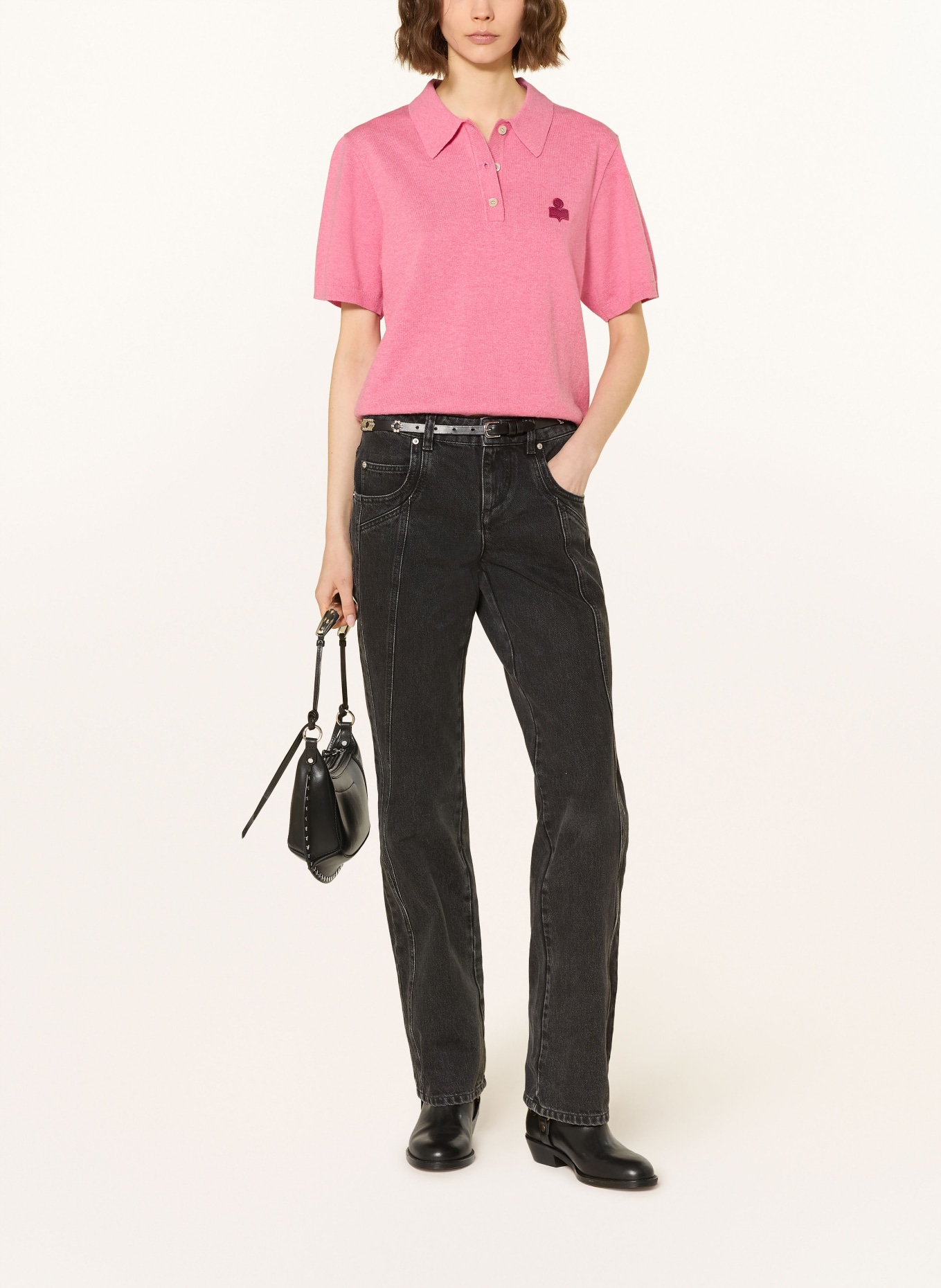 MARANT ÉTOILE Pletené polo tričko ALTHEA: SVĚTLE ČERVENÁ