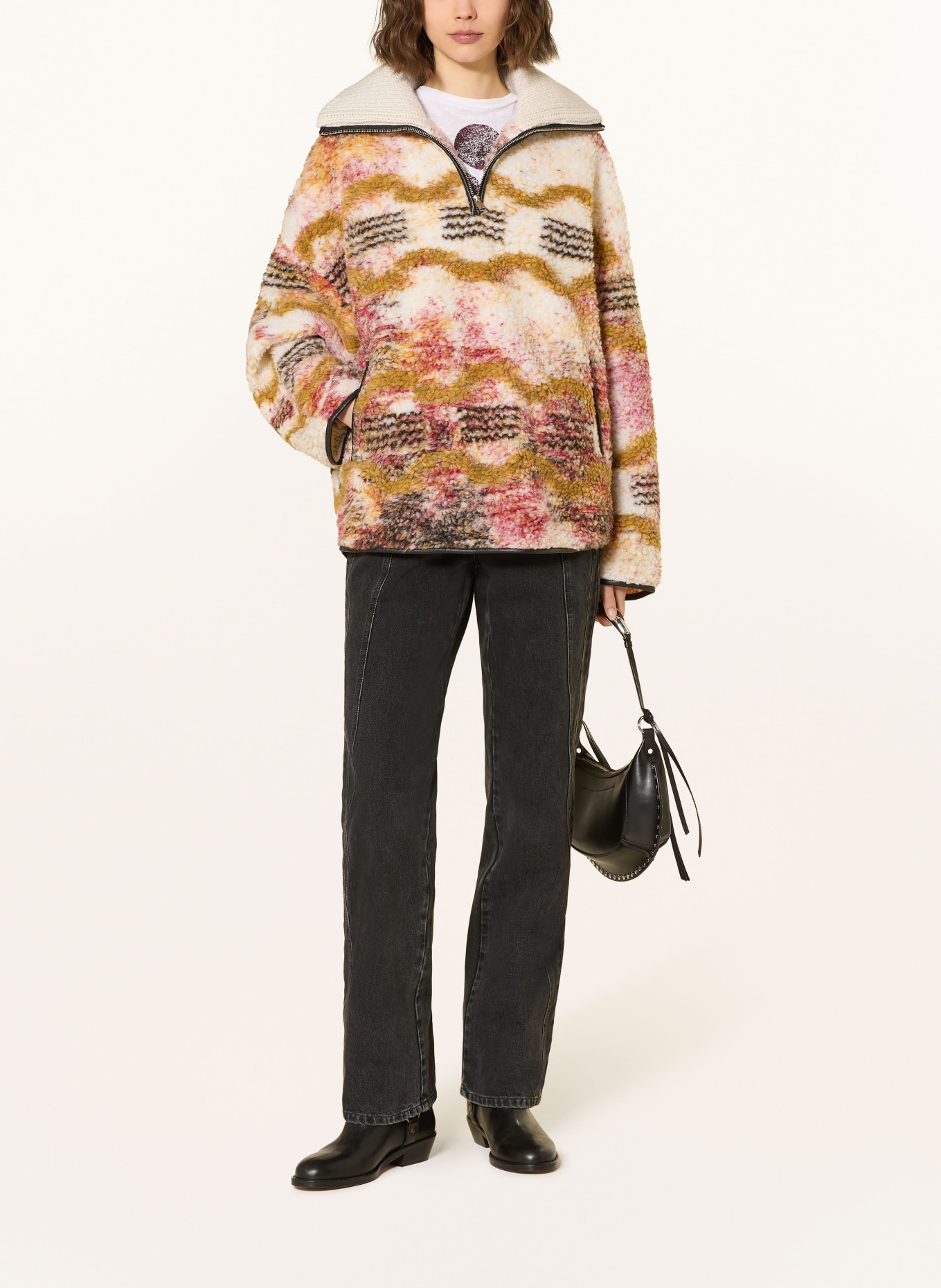 MARANT ÉTOILE Fleece-Troyer MARNER: ECRU / DUNKELROT / KHAKI