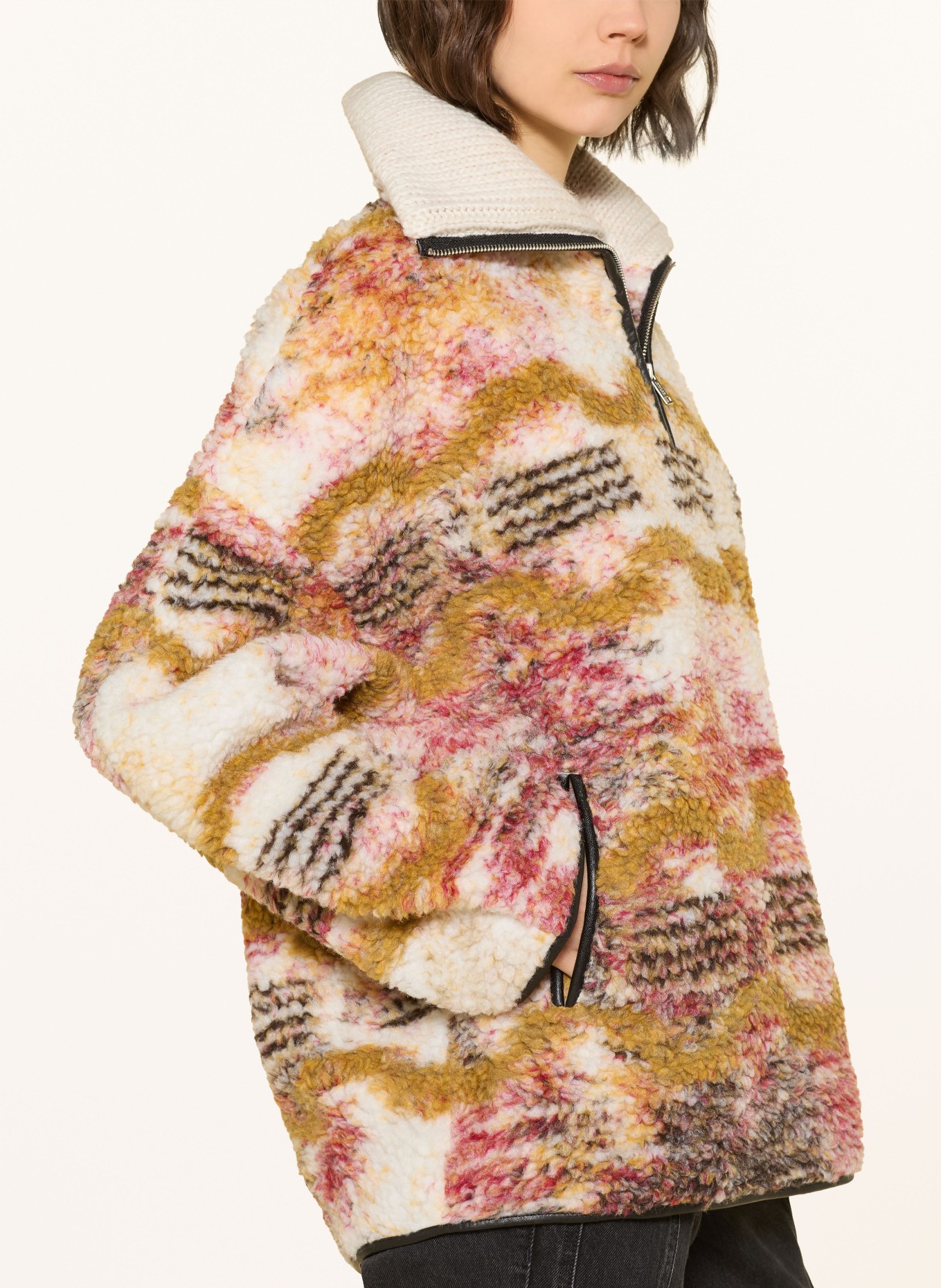 MARANT ÉTOILE Fleece-Troyer MARNER: ECRU / DUNKELROT / KHAKI