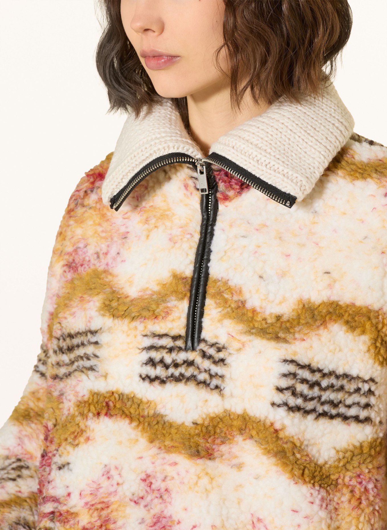 MARANT ÉTOILE Fleece-Troyer MARNER: ECRU / DUNKELROT / KHAKI