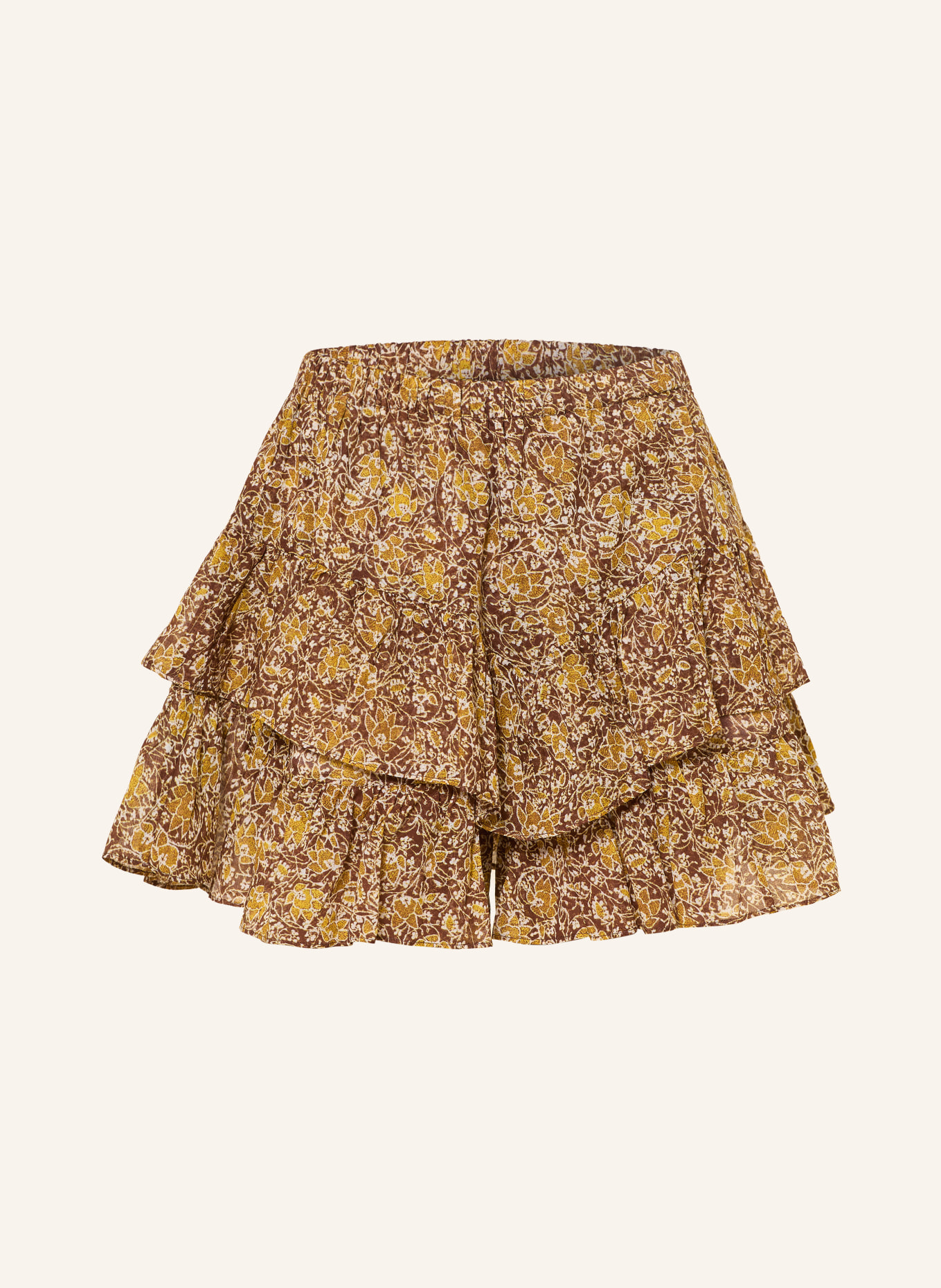 MARANT ÉTOILE Shorts JOCADIA mit Rüschen: BRAUN / CREME / DUNKELGELB