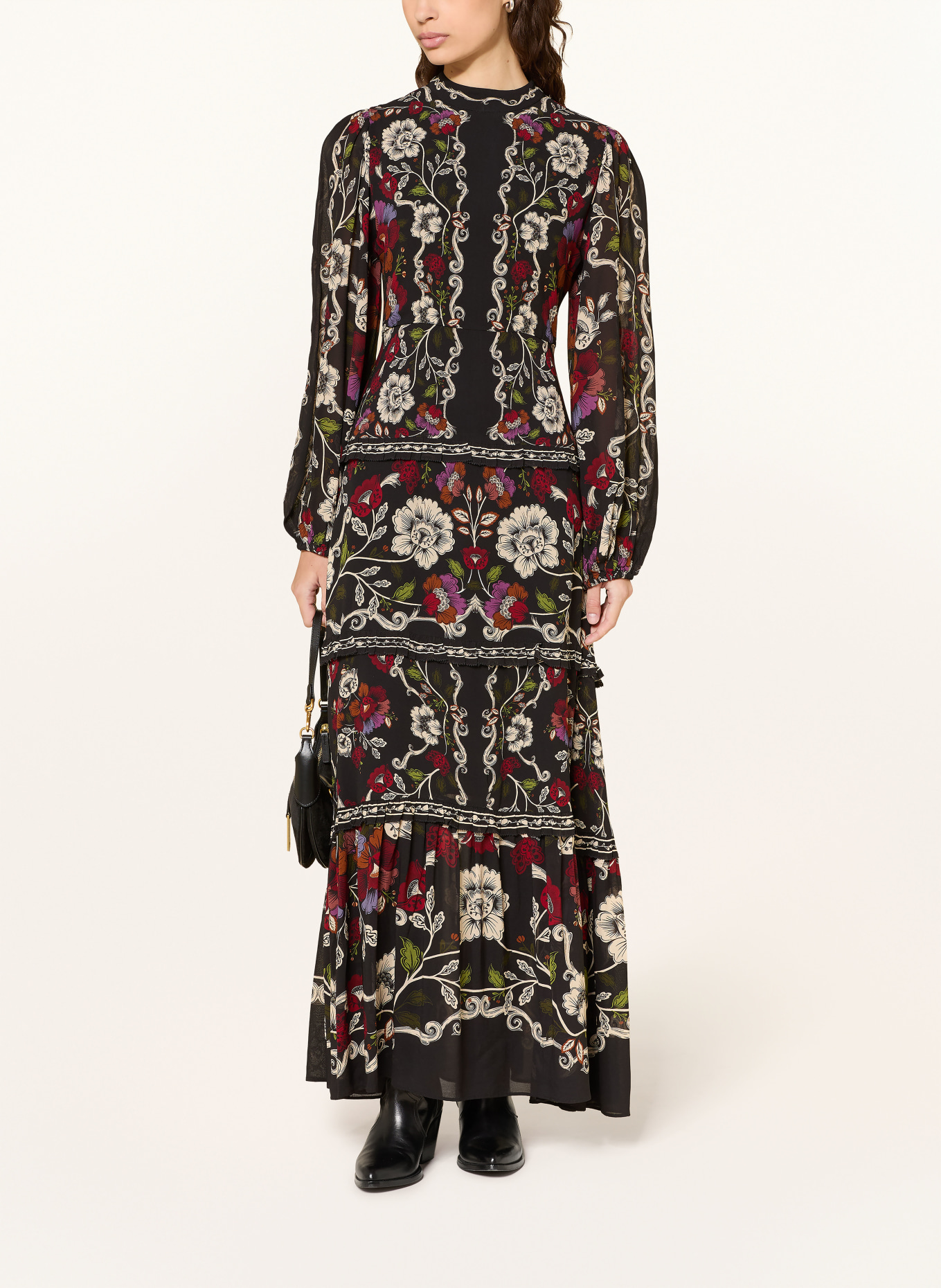 FARM RIO Kleid ROCOCO mit Rüschen: SCHWARZ / CREME / DUNKELROT