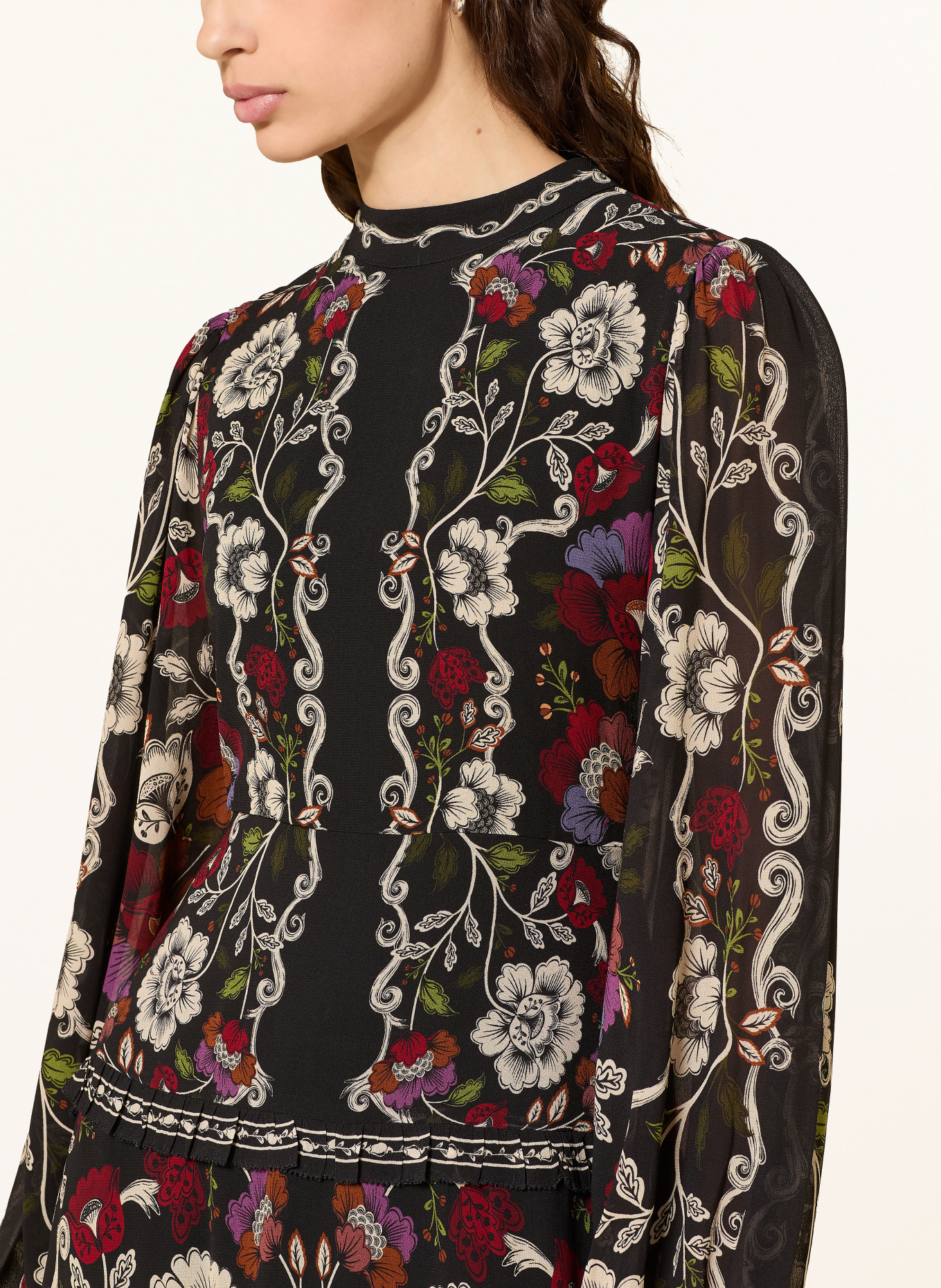 FARM RIO Kleid ROCOCO mit Rüschen: SCHWARZ / CREME / DUNKELROT