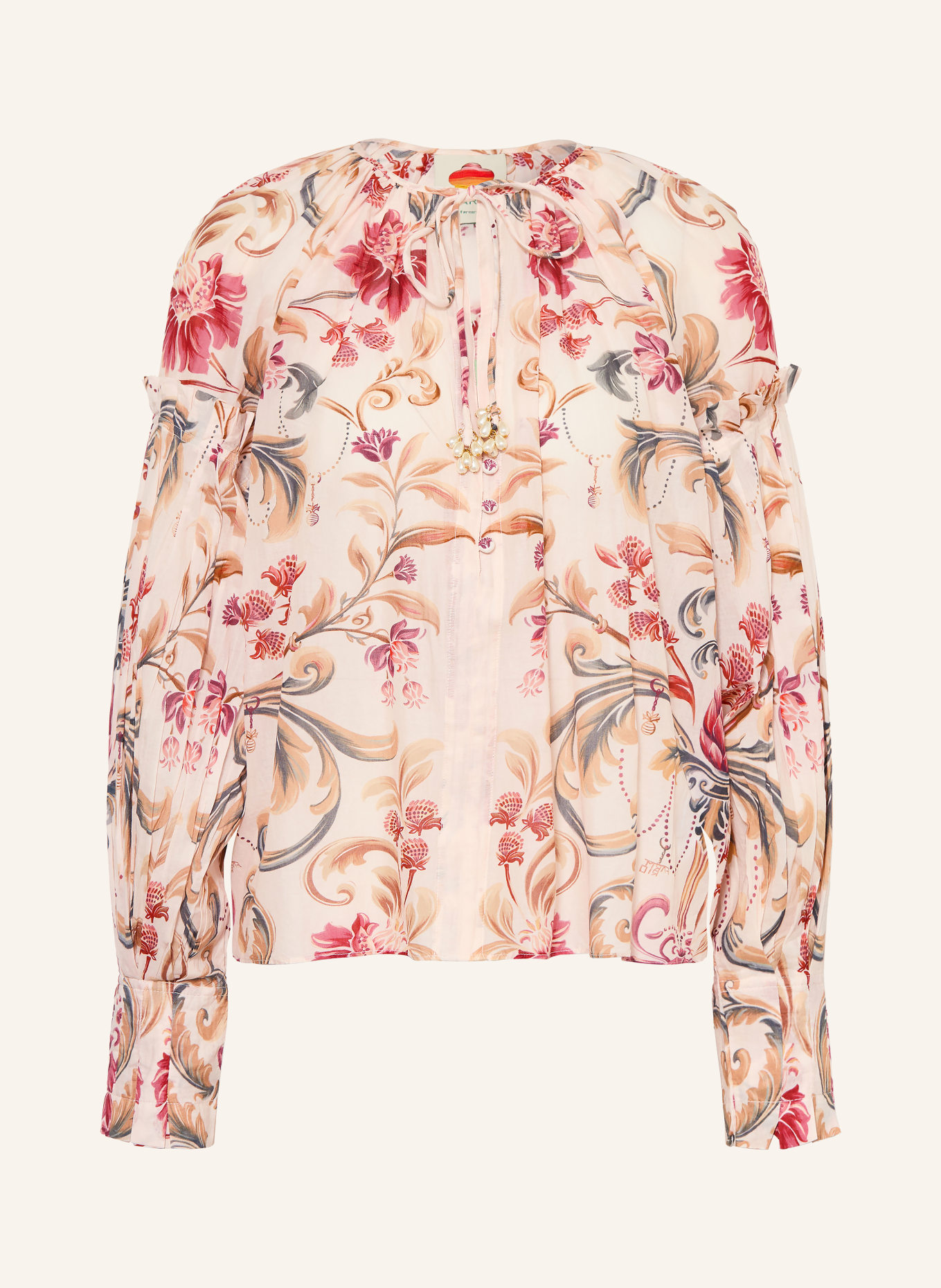 FARM RIO Blůza ROYAL GARDEN: BÉŽOVÁ / TMAVĚ ČERVENÁ / TMAVĚ ZELENÁ