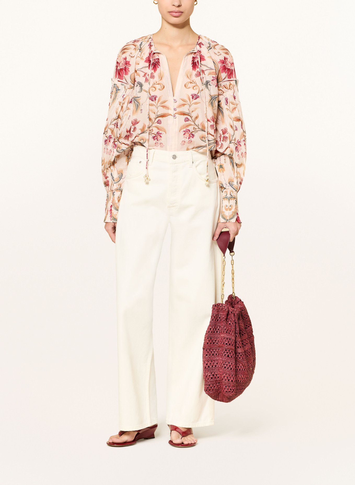 FARM RIO Blůza ROYAL GARDEN: BÉŽOVÁ / TMAVĚ ČERVENÁ / TMAVĚ ZELENÁ