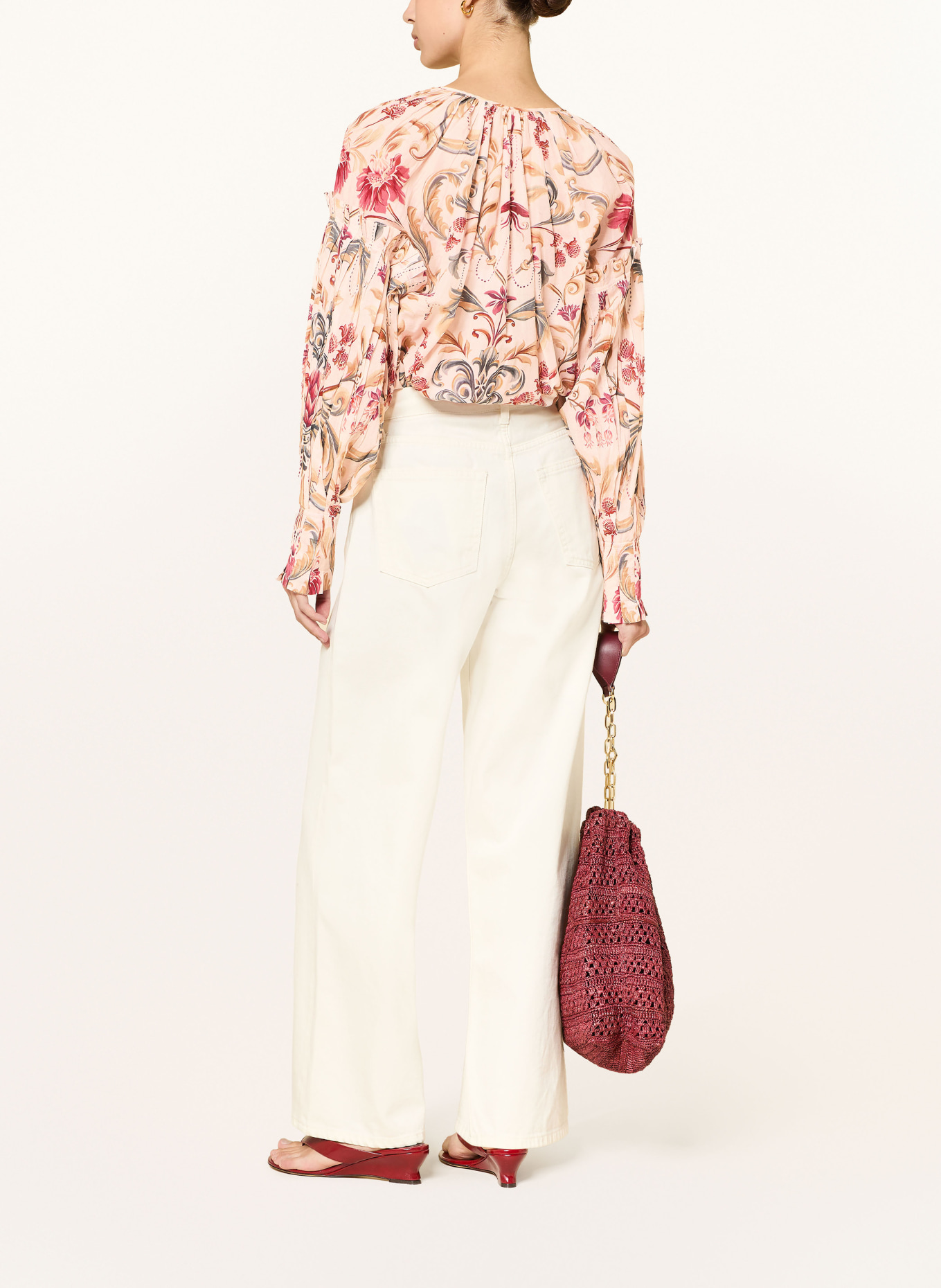 FARM RIO Blůza ROYAL GARDEN: BÉŽOVÁ / TMAVĚ ČERVENÁ / TMAVĚ ZELENÁ