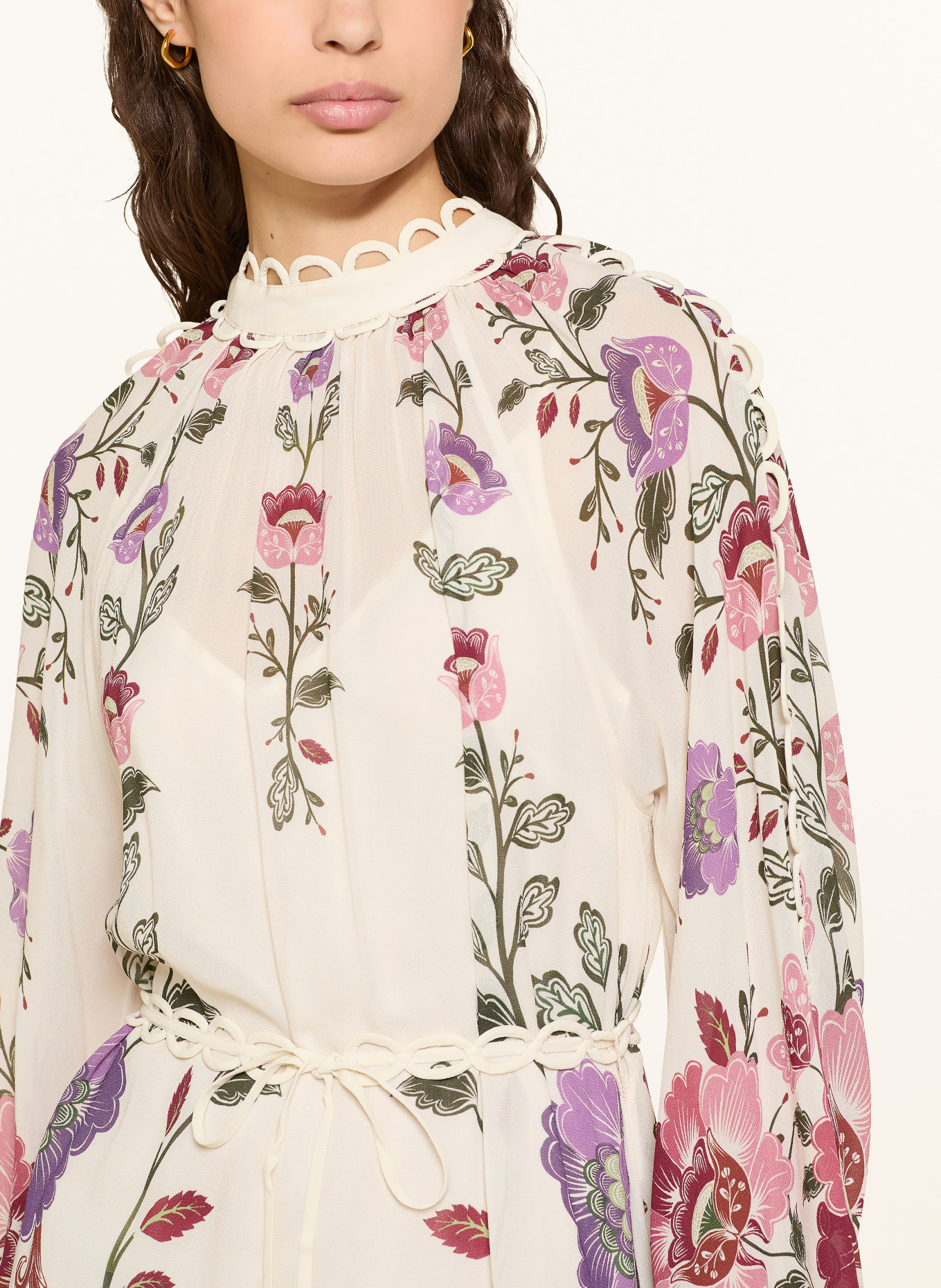 FARM RIO Kleid ROCOCO mit Rüschen: WEISS / LILA / DUNKELGRÜN