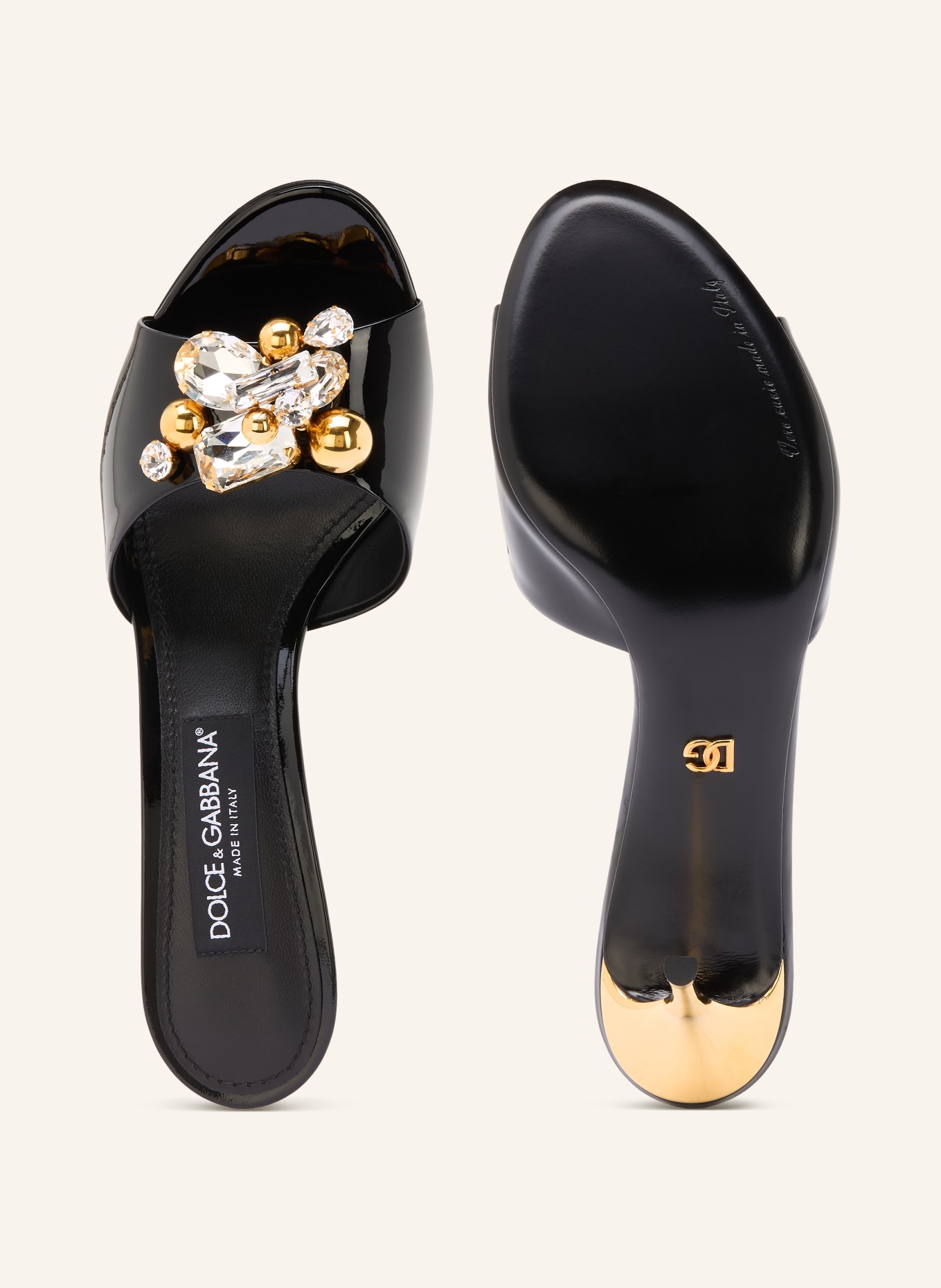 DOLCE & GABBANA Mules with gemstones: BLACK / GOLD