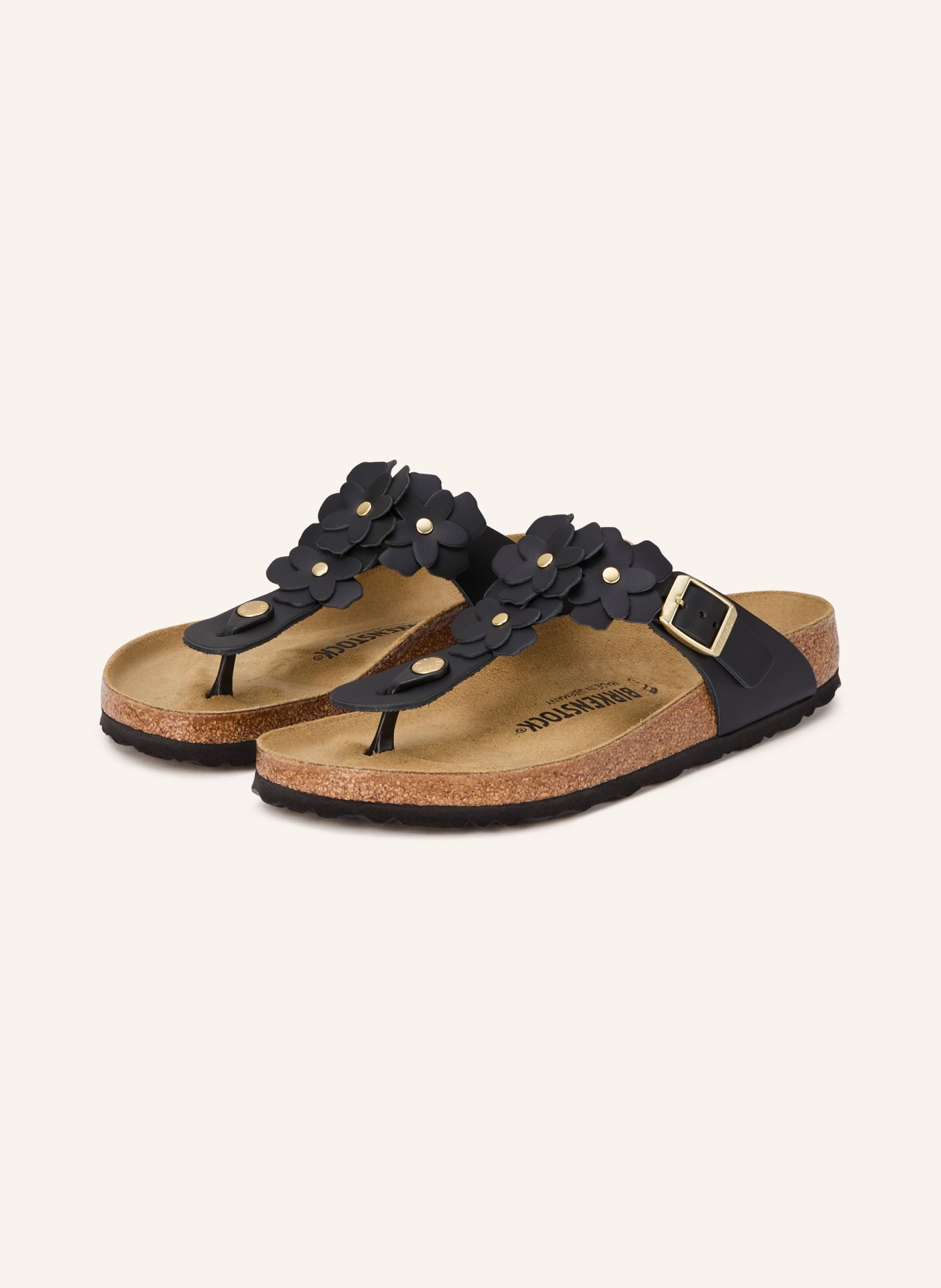 BIRKENSTOCK Zehentrenner GIZEH FLOWER mit Nieten: SCHWARZ